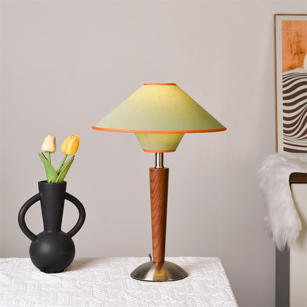Perzel Table Lamp Wood Stem Fabric Shade - Letslighting
