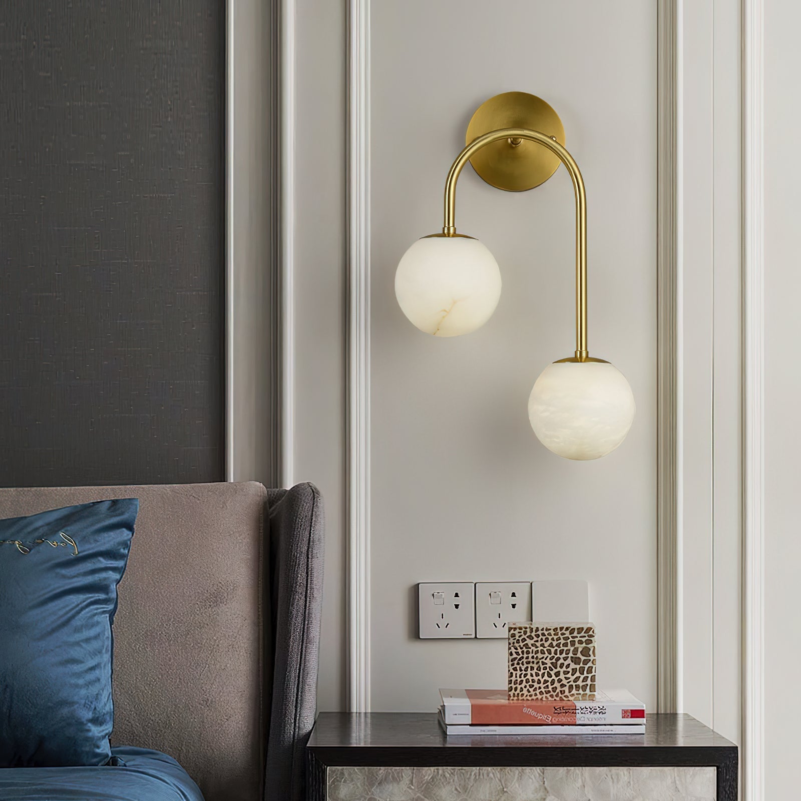Elthaila Modern Minimalist Brass Alabaster Wall Lamp - Lamp Copper