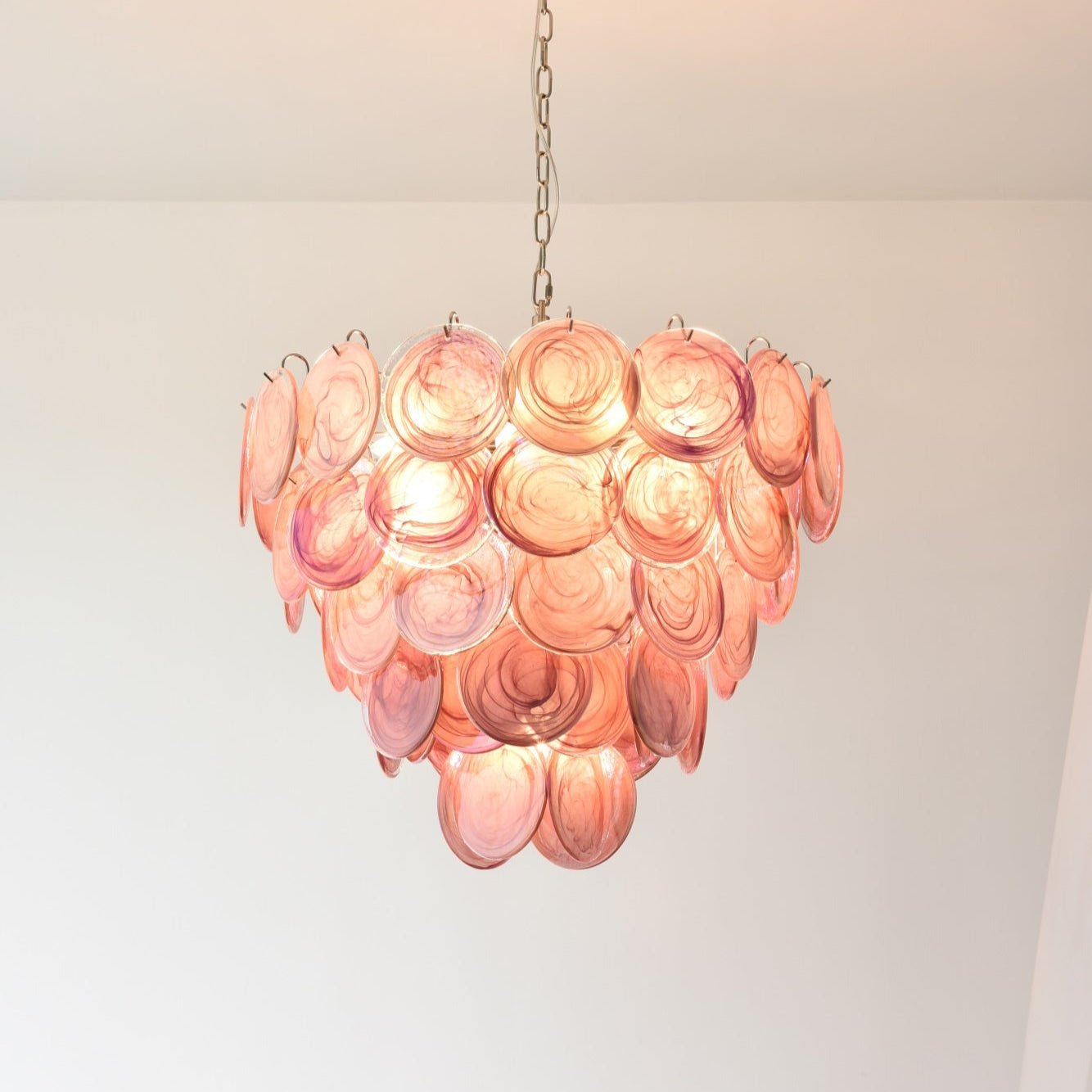 Aurora Chandelier Pink Murano Disc Layered - Letslighting