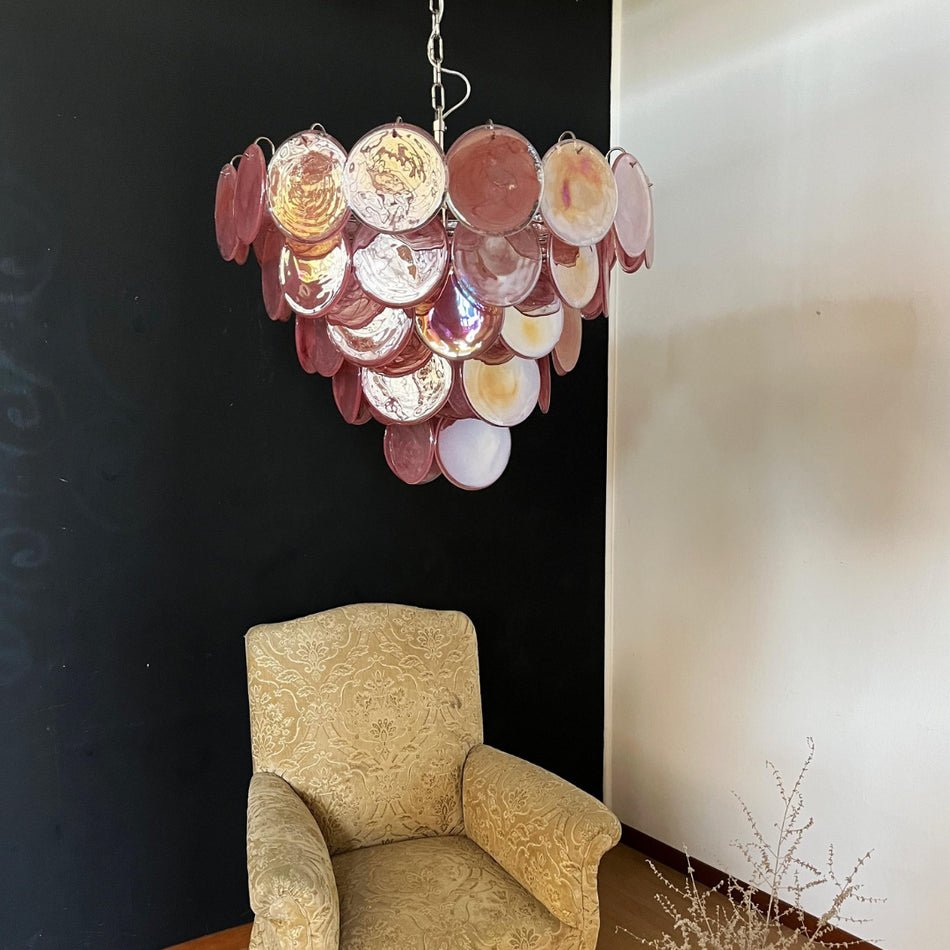 Aurora Chandelier Pink Murano Disc Layered - Letslighting