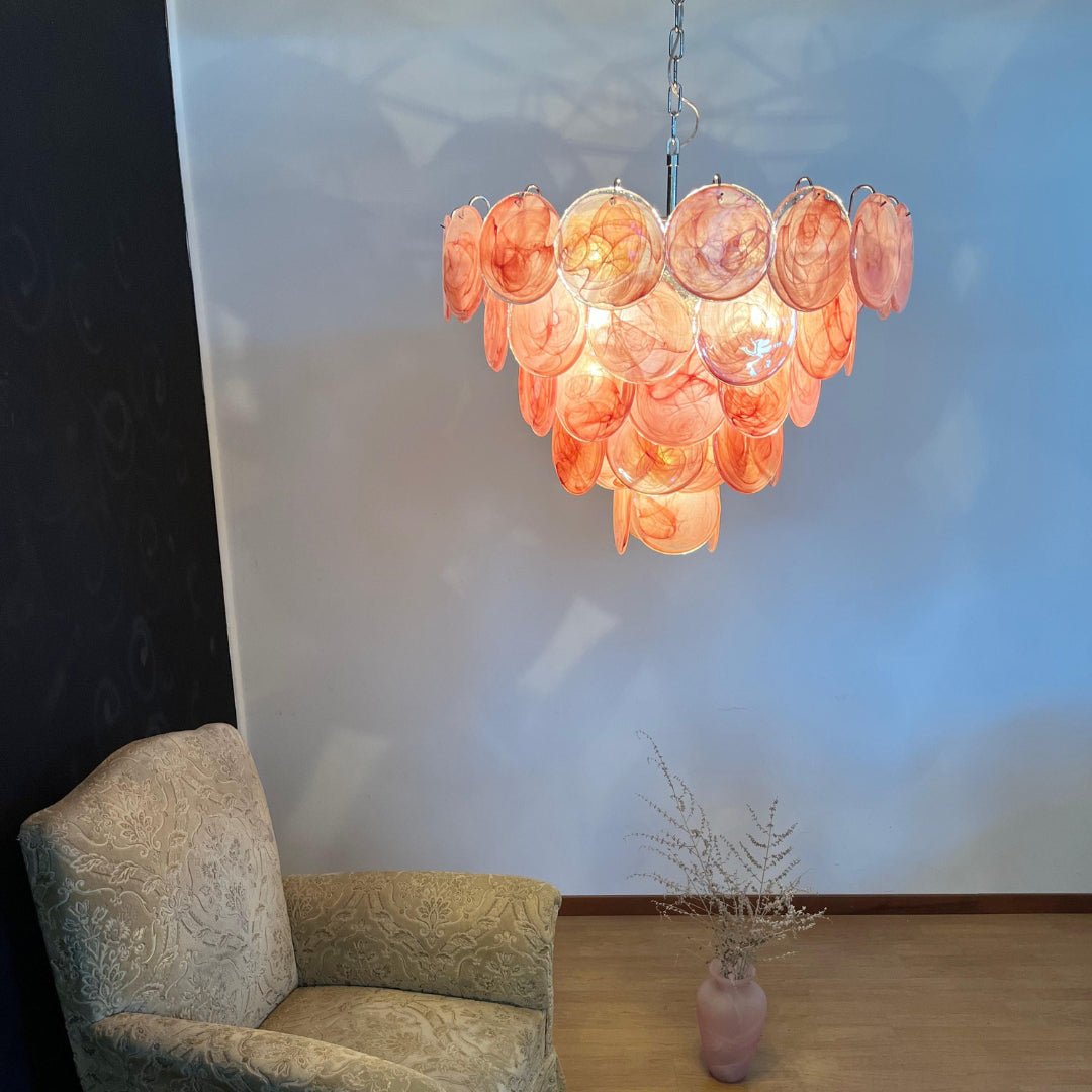 Aurora Chandelier Pink Murano Disc Layered - Letslighting