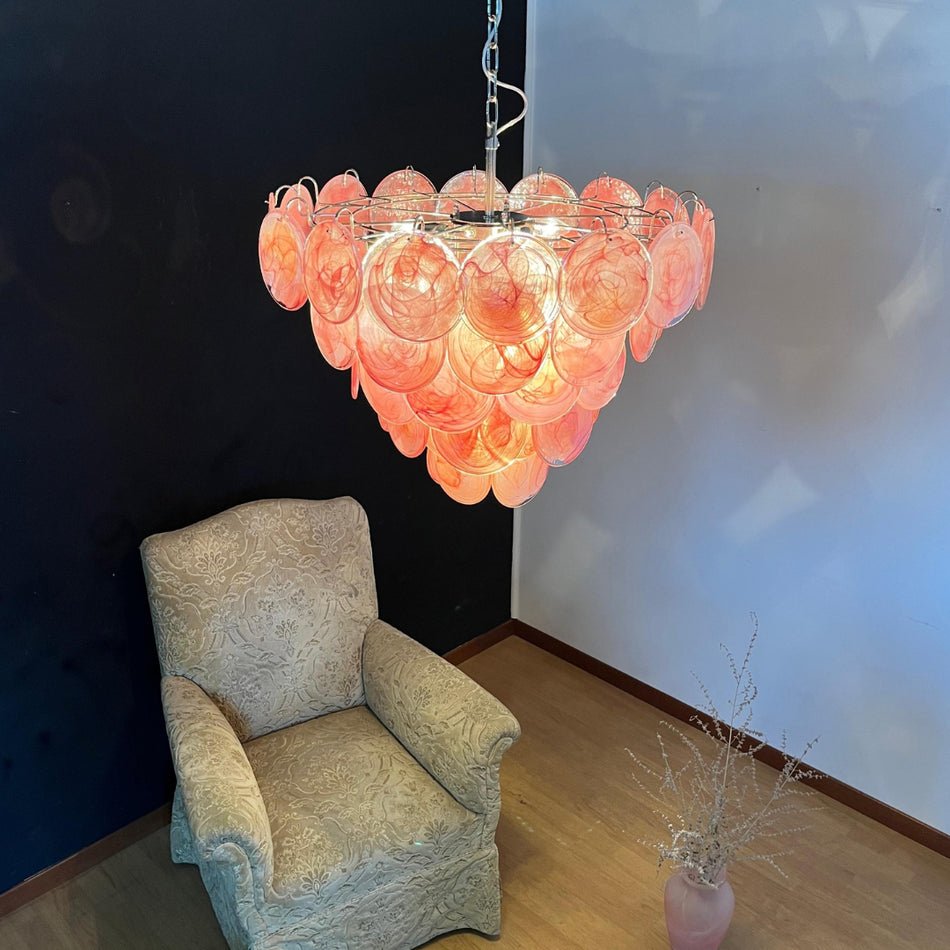 Aurora Chandelier Pink Murano Disc Layered - Letslighting