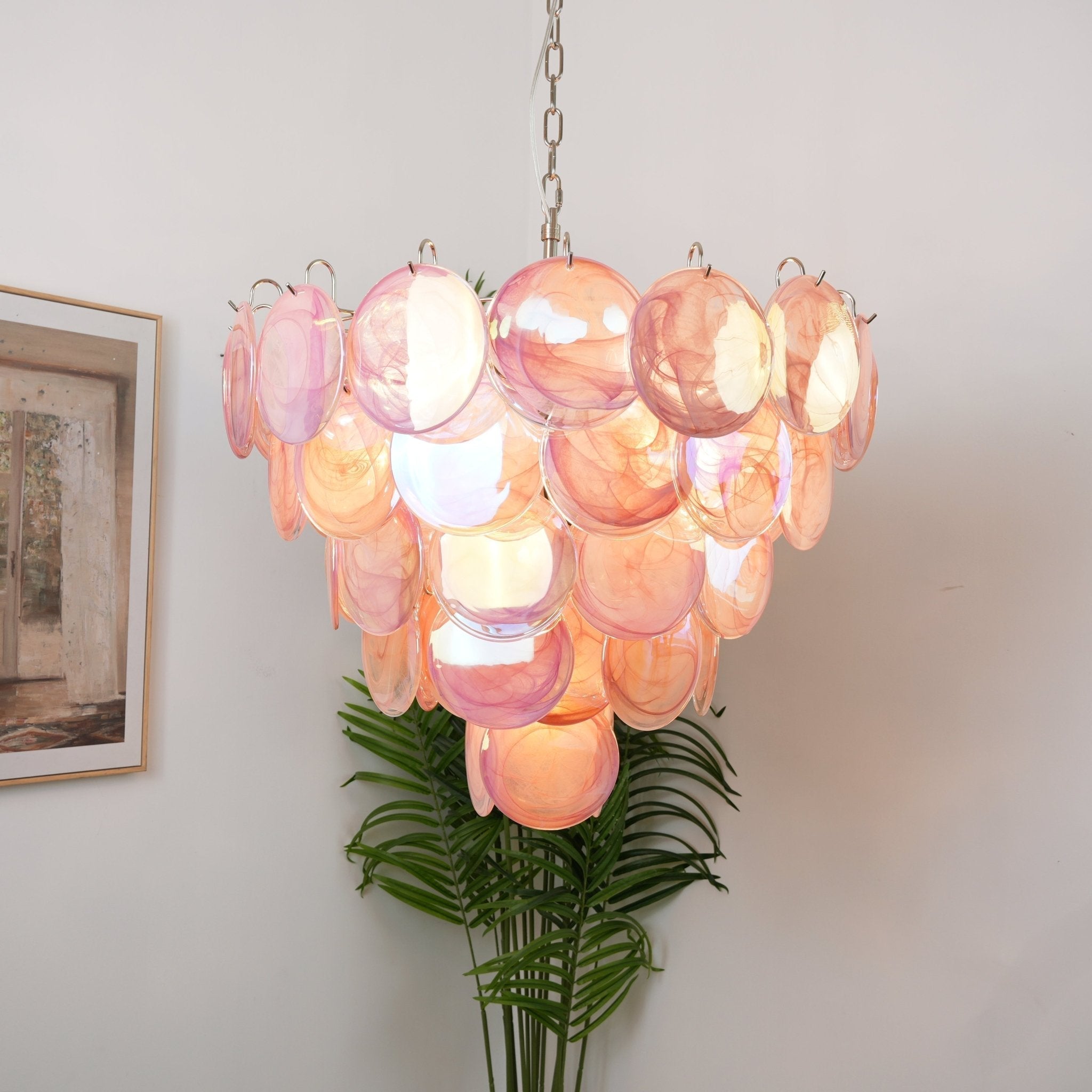 Aurora Chandelier Pink Murano Disc Layered - Letslighting