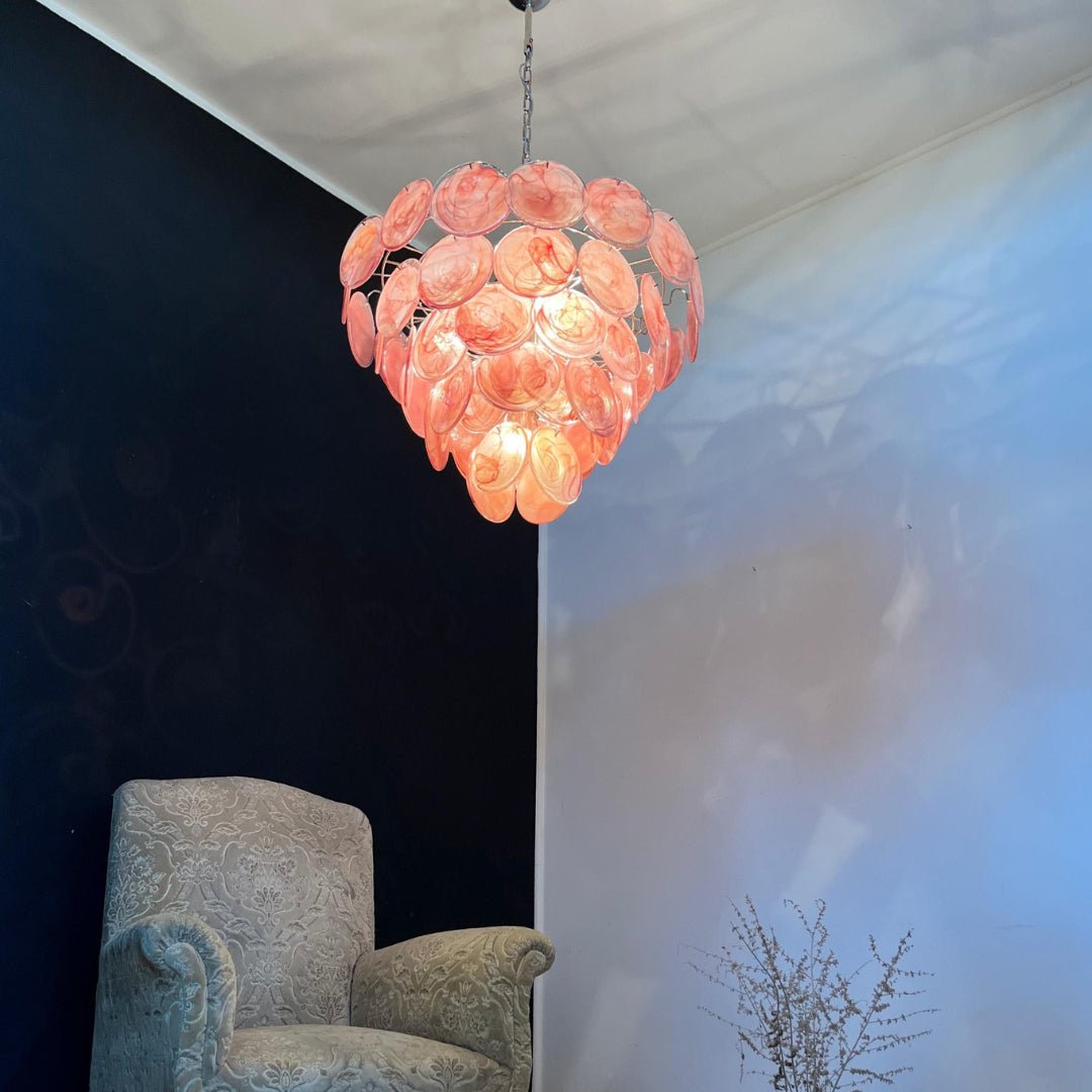 Aurora Chandelier Pink Murano Disc Layered - Letslighting