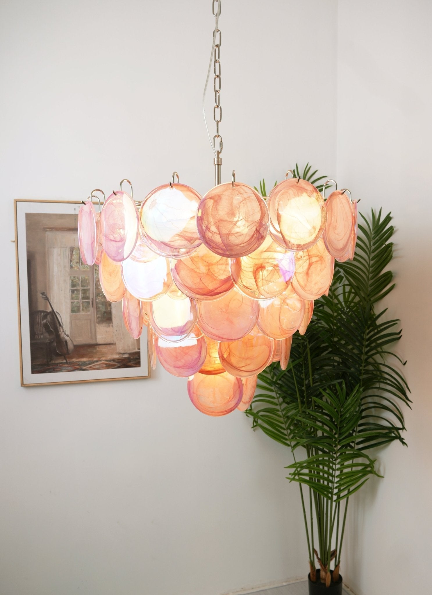 Aurora Chandelier Pink Murano Disc Layered - Letslighting