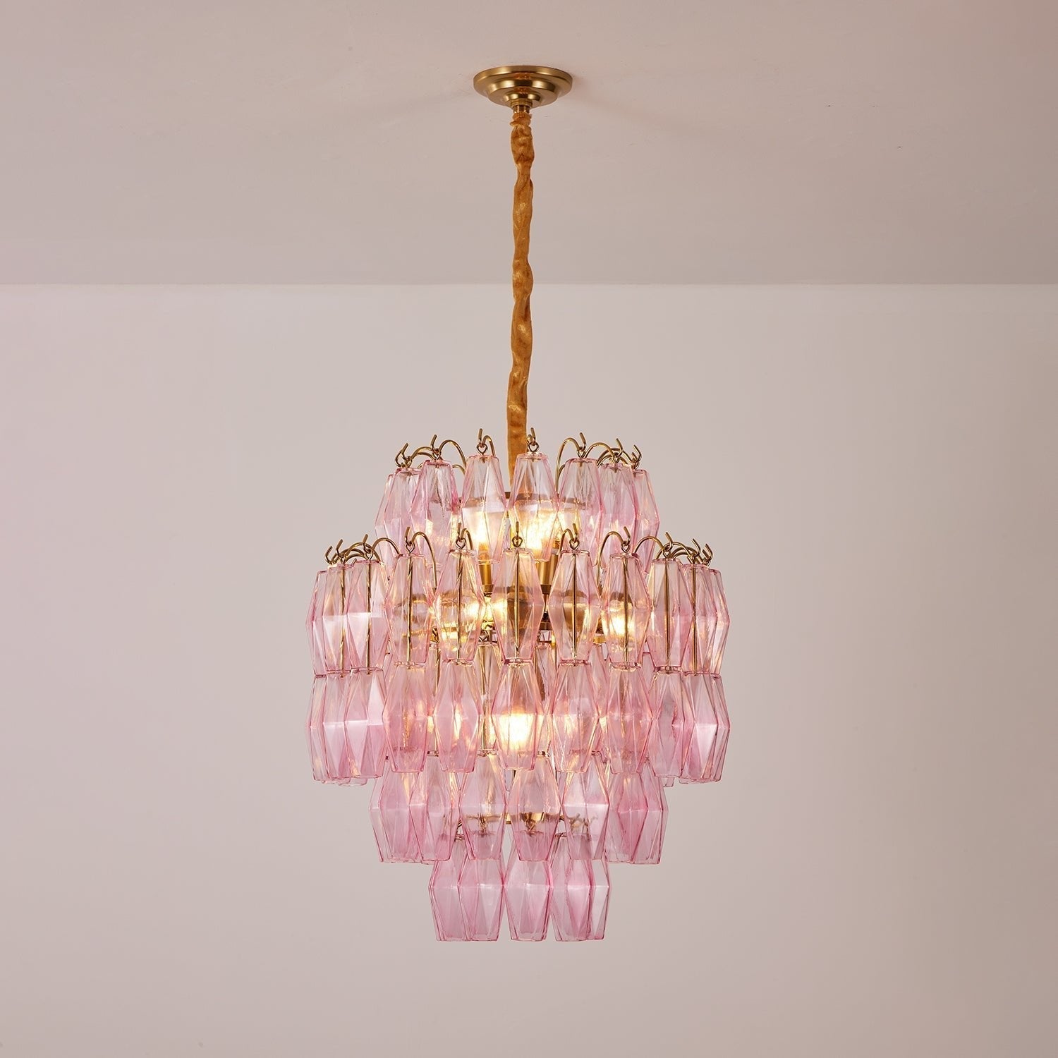 Aurora Chandelier Pink Murano Glass Layered Glam - Letslighting