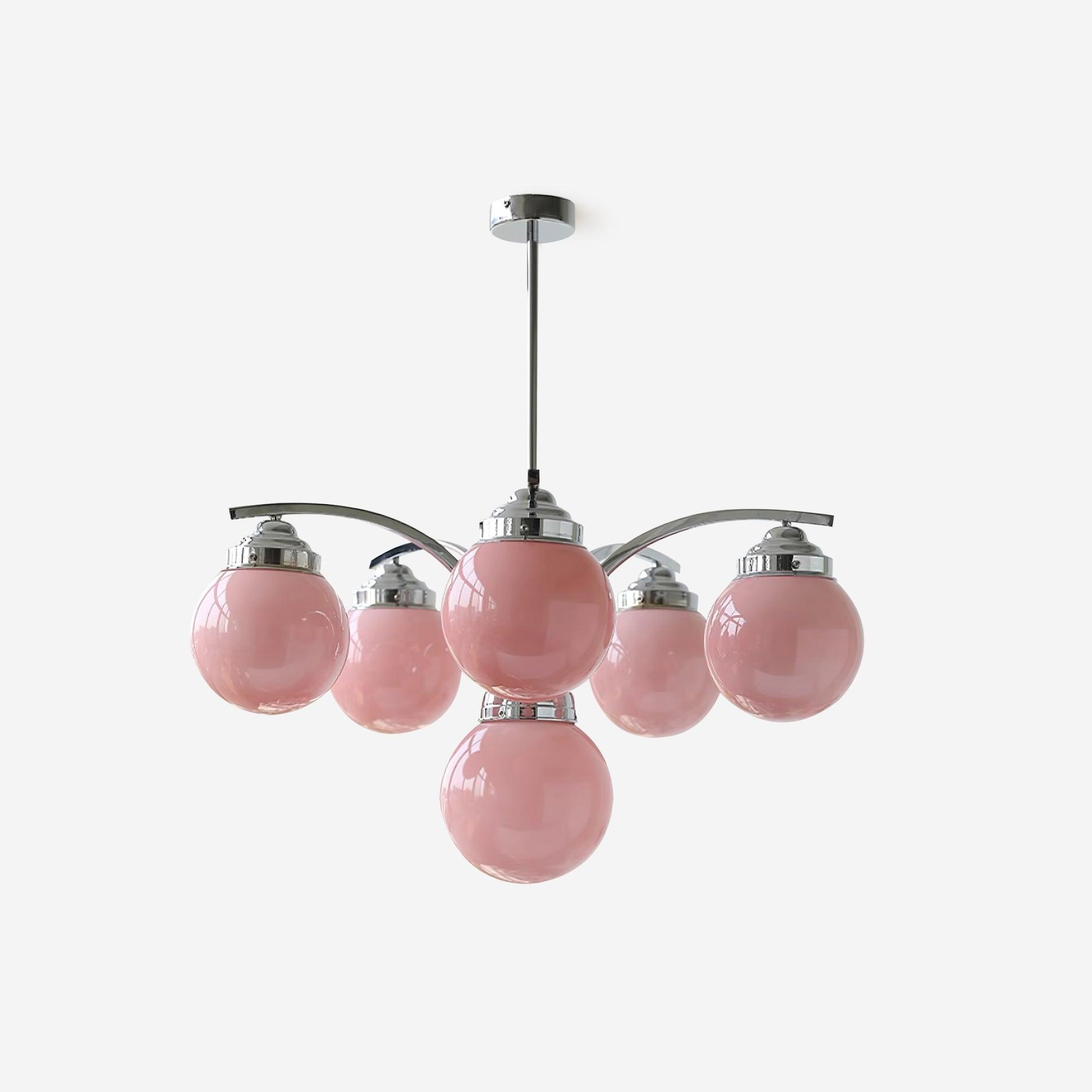 Salamanca Chandelier Pink Glass Globes Chrome Arcs Stylish - Letslighting