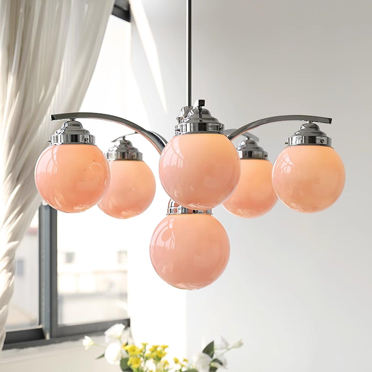 Salamanca Chandelier Pink Glass Globes Chrome Arcs Stylish - Letslighting