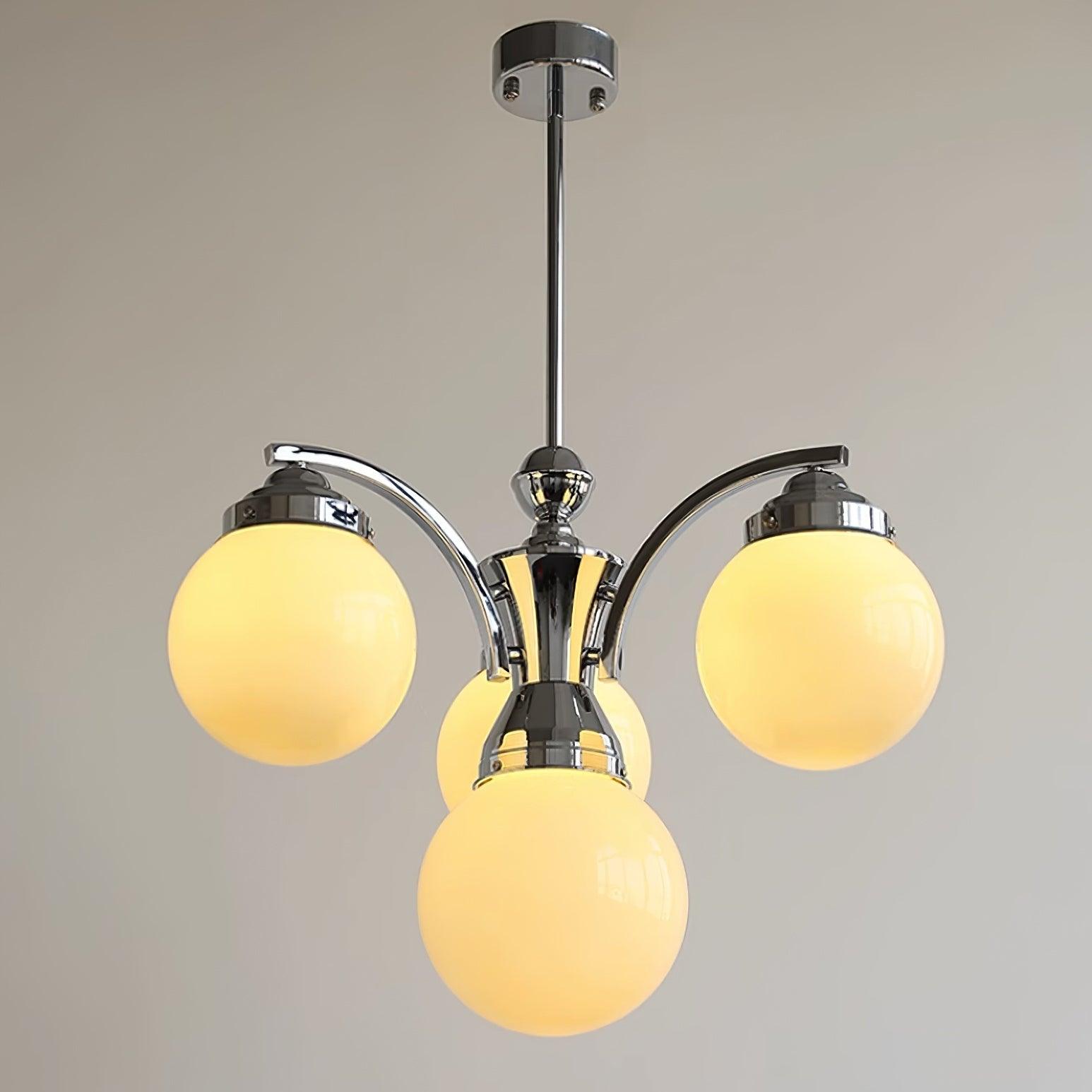 Salamanca Chandelier Pink Glass Globes Chrome Arcs Stylish - Letslighting