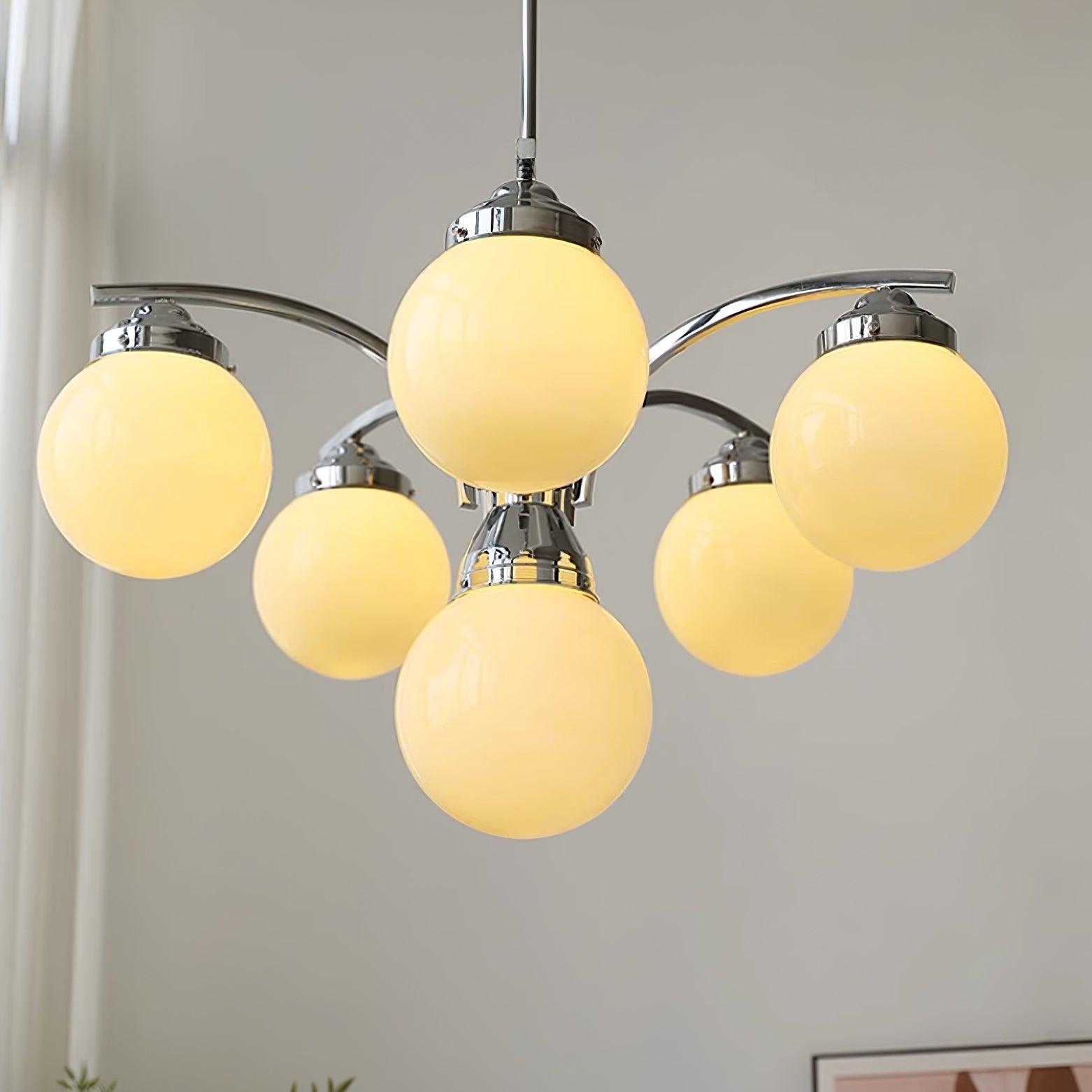 Salamanca Chandelier Pink Glass Globes Chrome Arcs Stylish - Letslighting