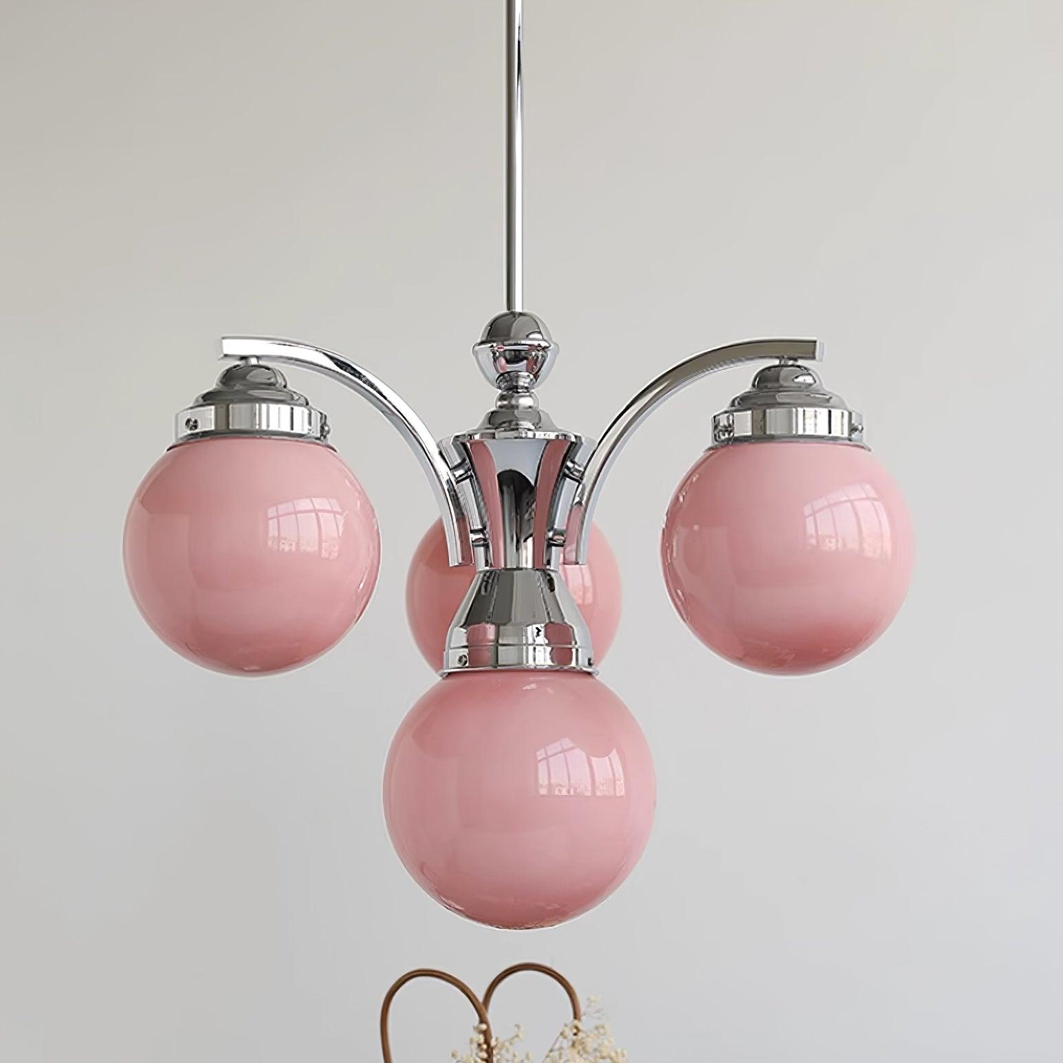 Salamanca Chandelier Pink Glass Globes Chrome Arcs Stylish - Letslighting