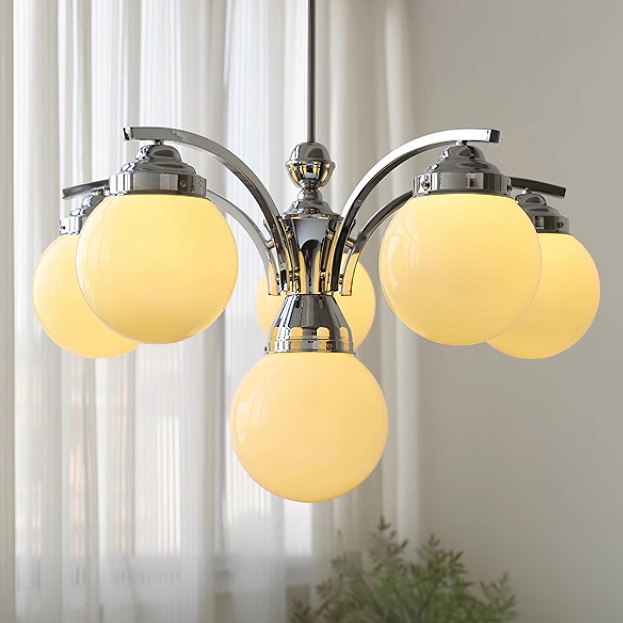 Salamanca Chandelier Pink Glass Globes Chrome Arcs Stylish - Letslighting