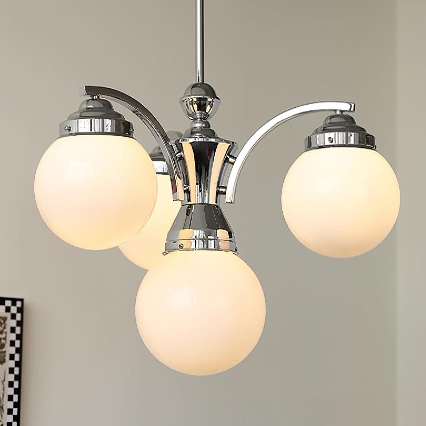 Salamanca Chandelier Pink Glass Globes Chrome Arcs Stylish - Letslighting