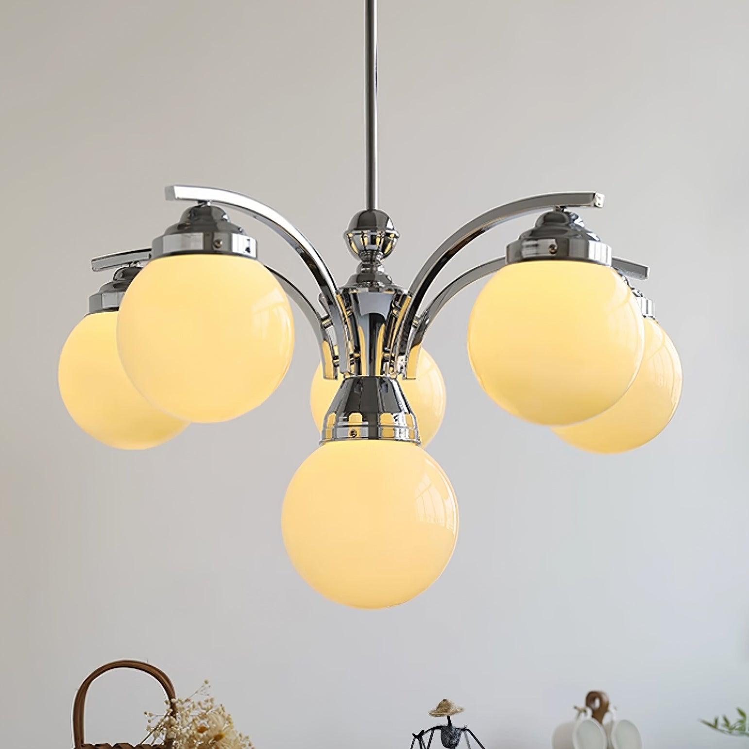 Salamanca Chandelier Pink Glass Globes Chrome Arcs Stylish - Letslighting