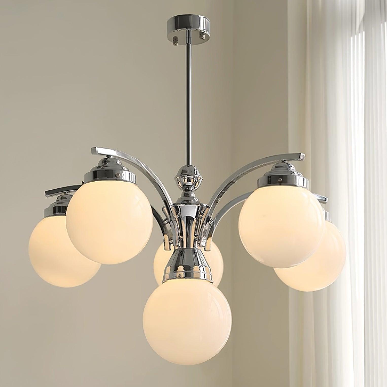 Salamanca Chandelier Pink Glass Globes Chrome Arcs Stylish - Letslighting