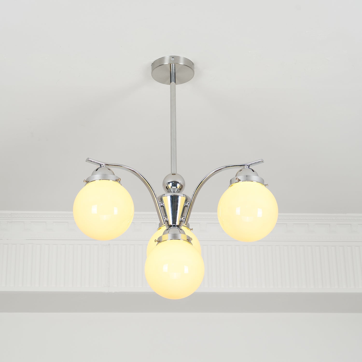 Salamanca Chandelier Pink Glass Globes Chrome Arcs Stylish - Letslighting