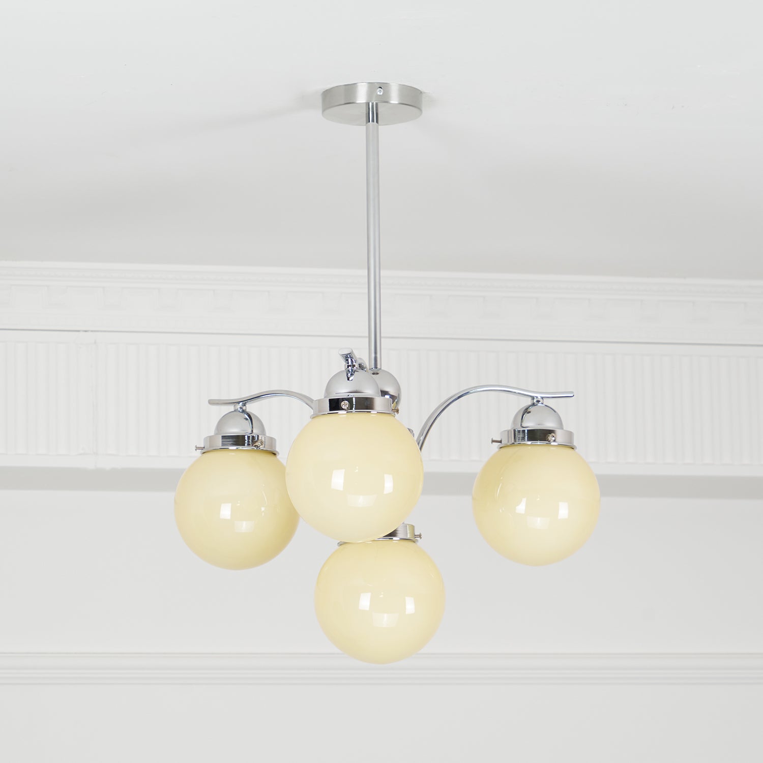 Salamanca Chandelier Pink Glass Globes Chrome Arcs Stylish - Letslighting