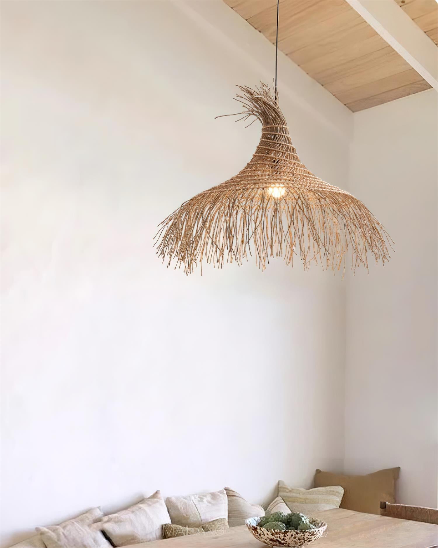 Pendant Light Handwoven Rattan Shade Frame Bohemian Natural - Letslighting