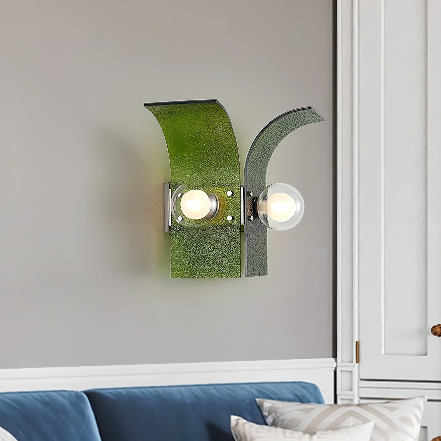 Wall Light Textured Glass Panels Dual Globes Art Deco - Letslighting