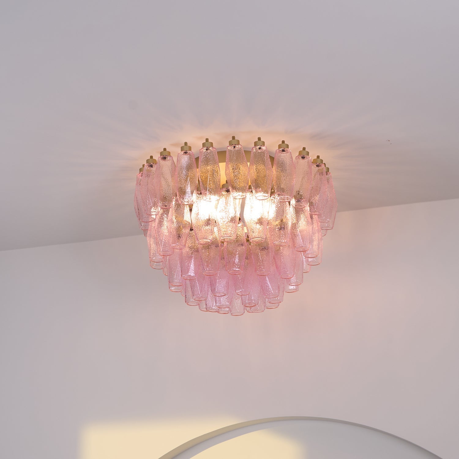 Aurora Ceiling Lamp Poliedri Pink Murano Glass Layered Flush Mount - Letslighting