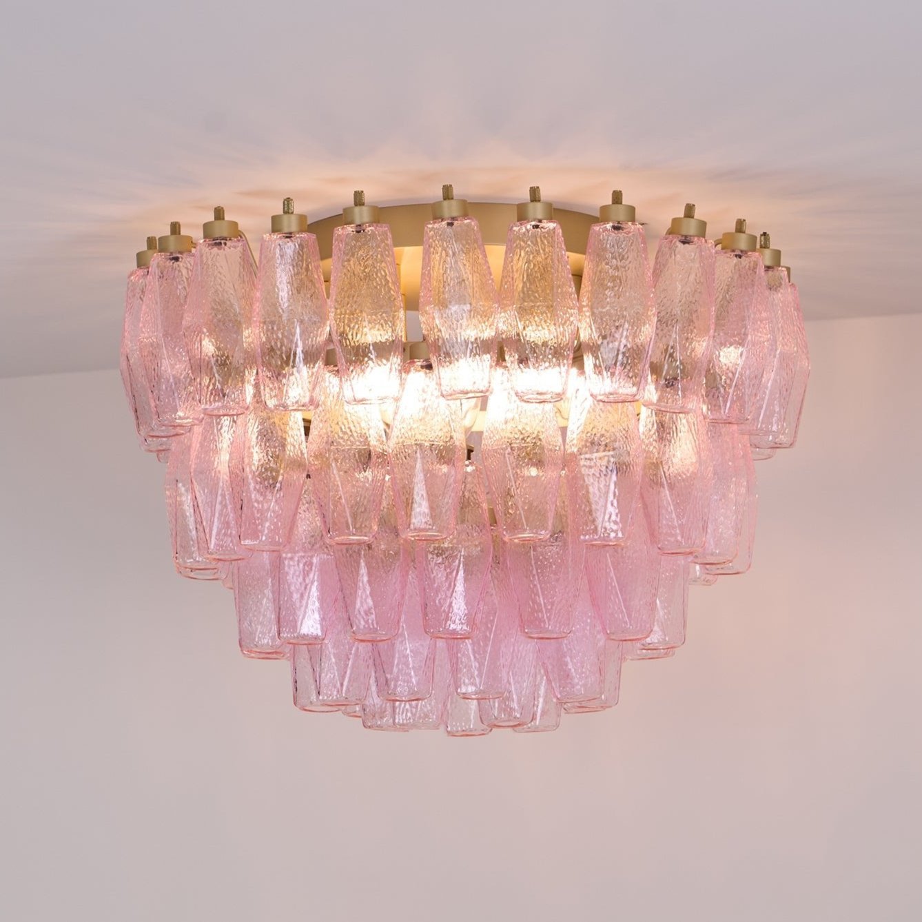 Aurora Ceiling Lamp Poliedri Pink Murano Glass Layered Flush Mount - Letslighting