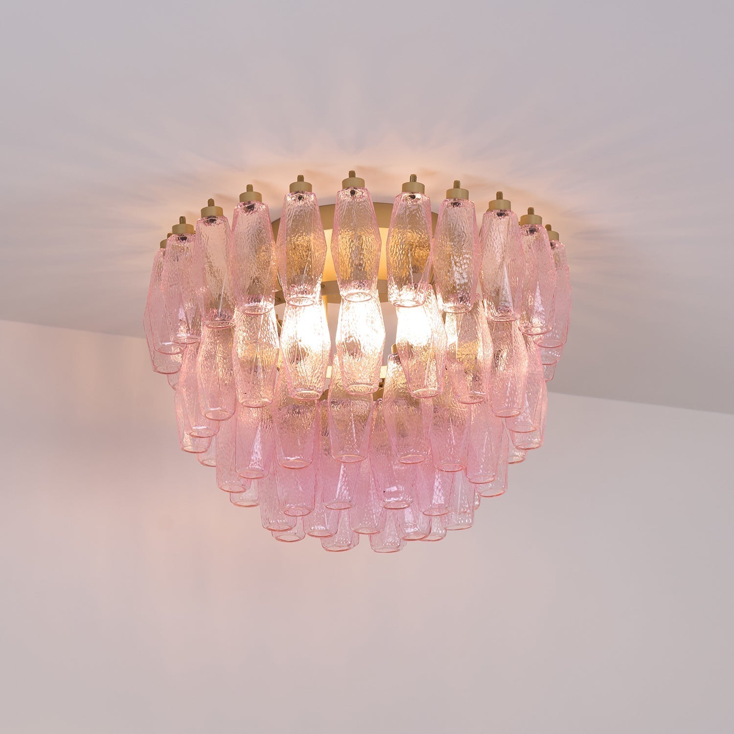 Aurora Ceiling Lamp Poliedri Pink Murano Glass Layered Flush Mount - Letslighting