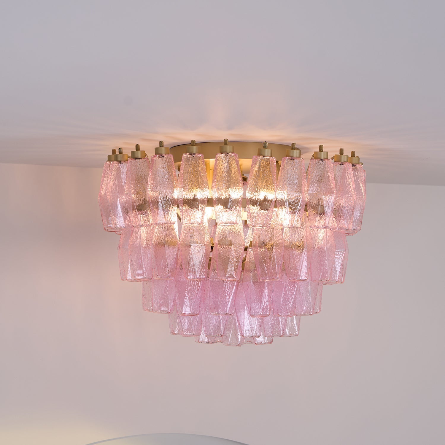 Aurora Ceiling Lamp Poliedri Pink Murano Glass Layered Flush Mount - Letslighting