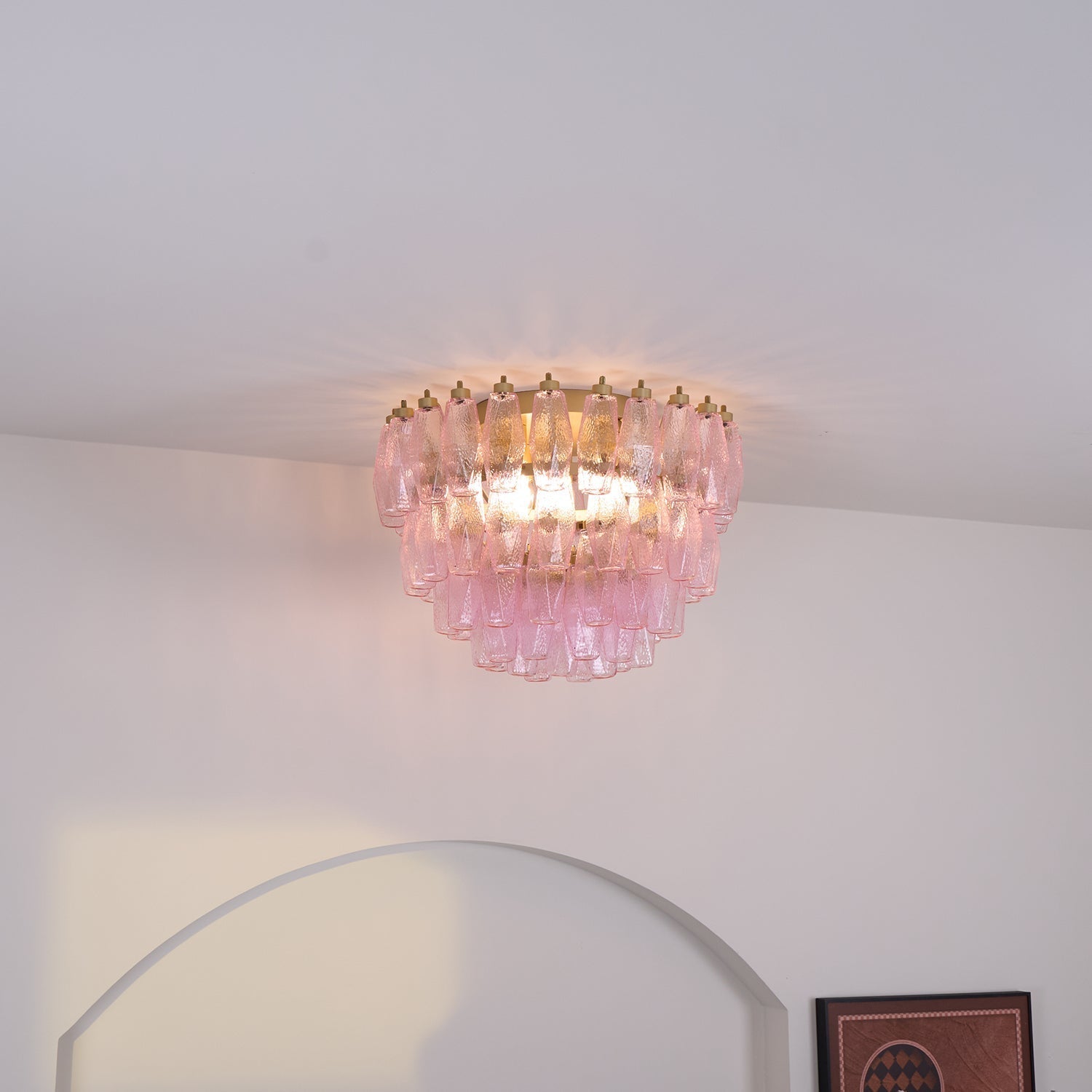 Aurora Ceiling Lamp Poliedri Pink Murano Glass Layered Flush Mount - Letslighting