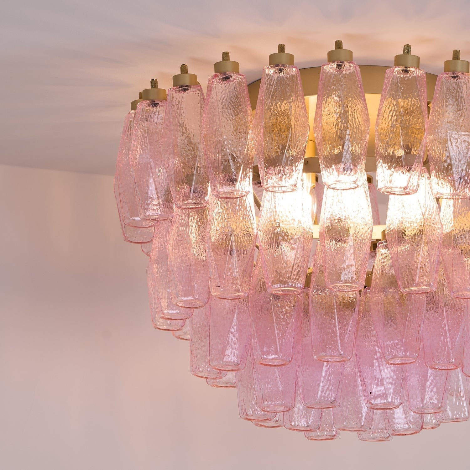 Aurora Ceiling Lamp Poliedri Pink Murano Glass Layered Flush Mount - Letslighting
