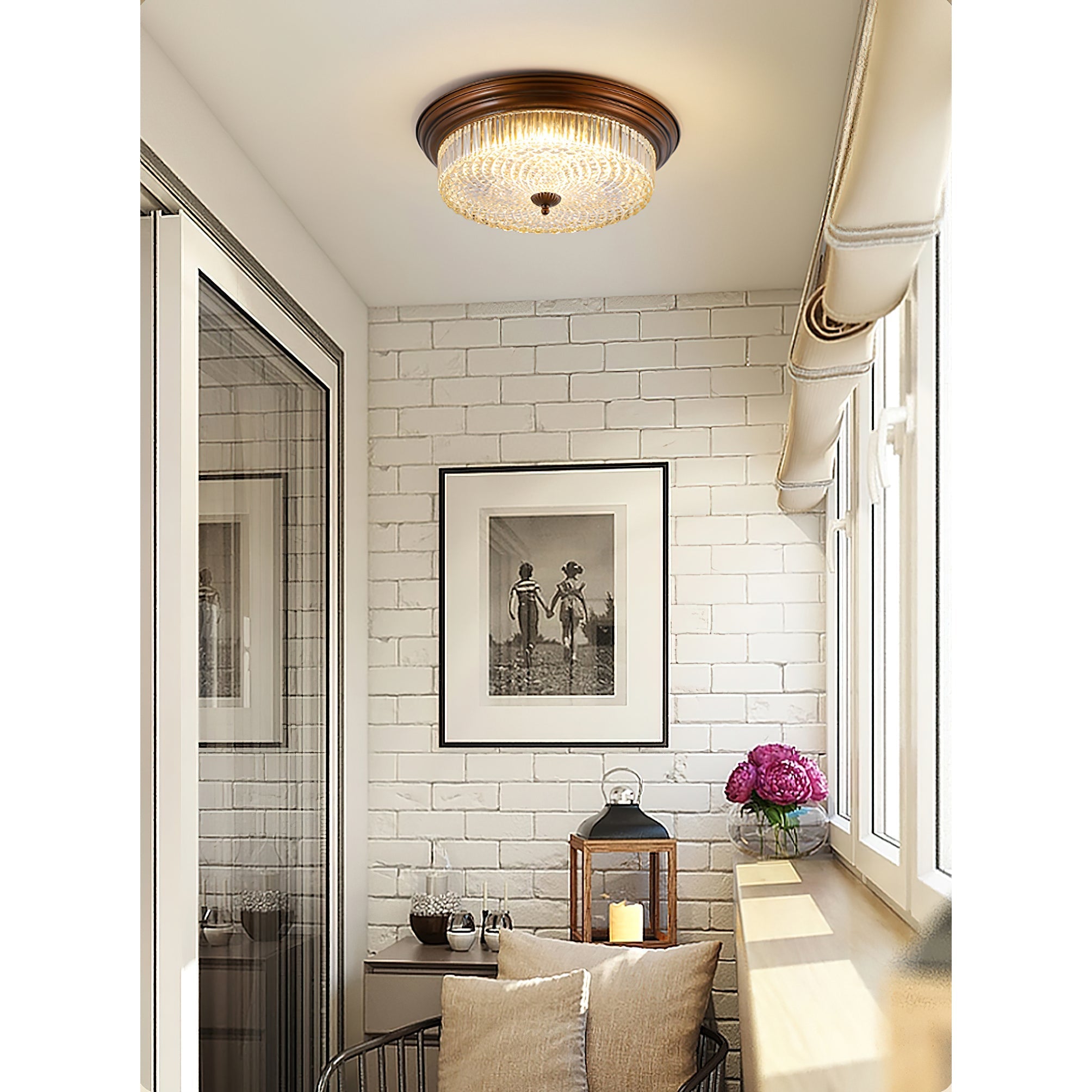 Ulcarir Modern Minimalist Retro Metal Glass Flush Ceiling Lamp - Lamp Copper
