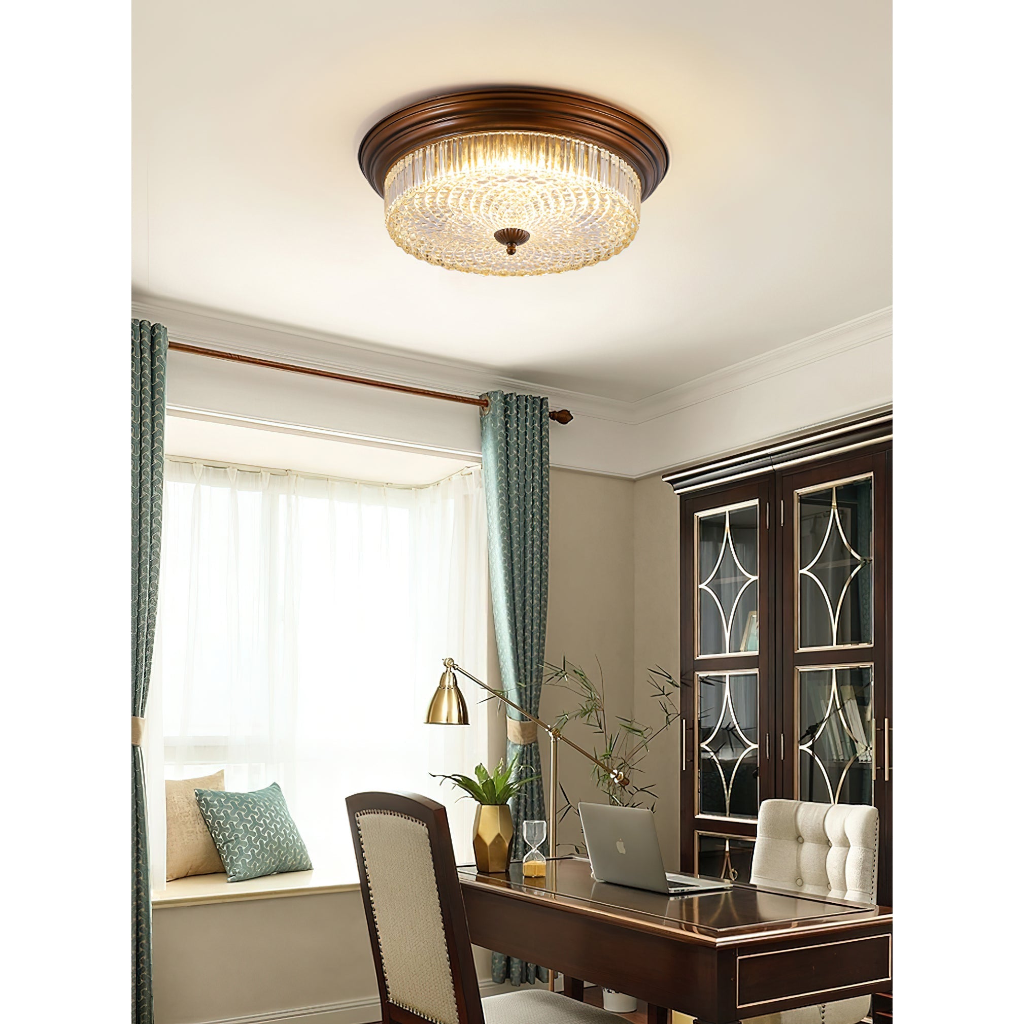 Ulcarir Modern Minimalist Retro Metal Glass Flush Ceiling Lamp - Lamp Copper