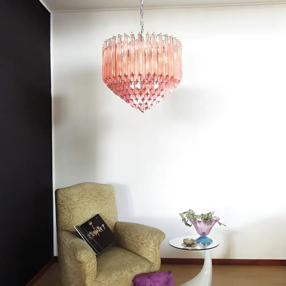 Aurora Chandelier Pink Glass Prisms Geometric - Letslighting