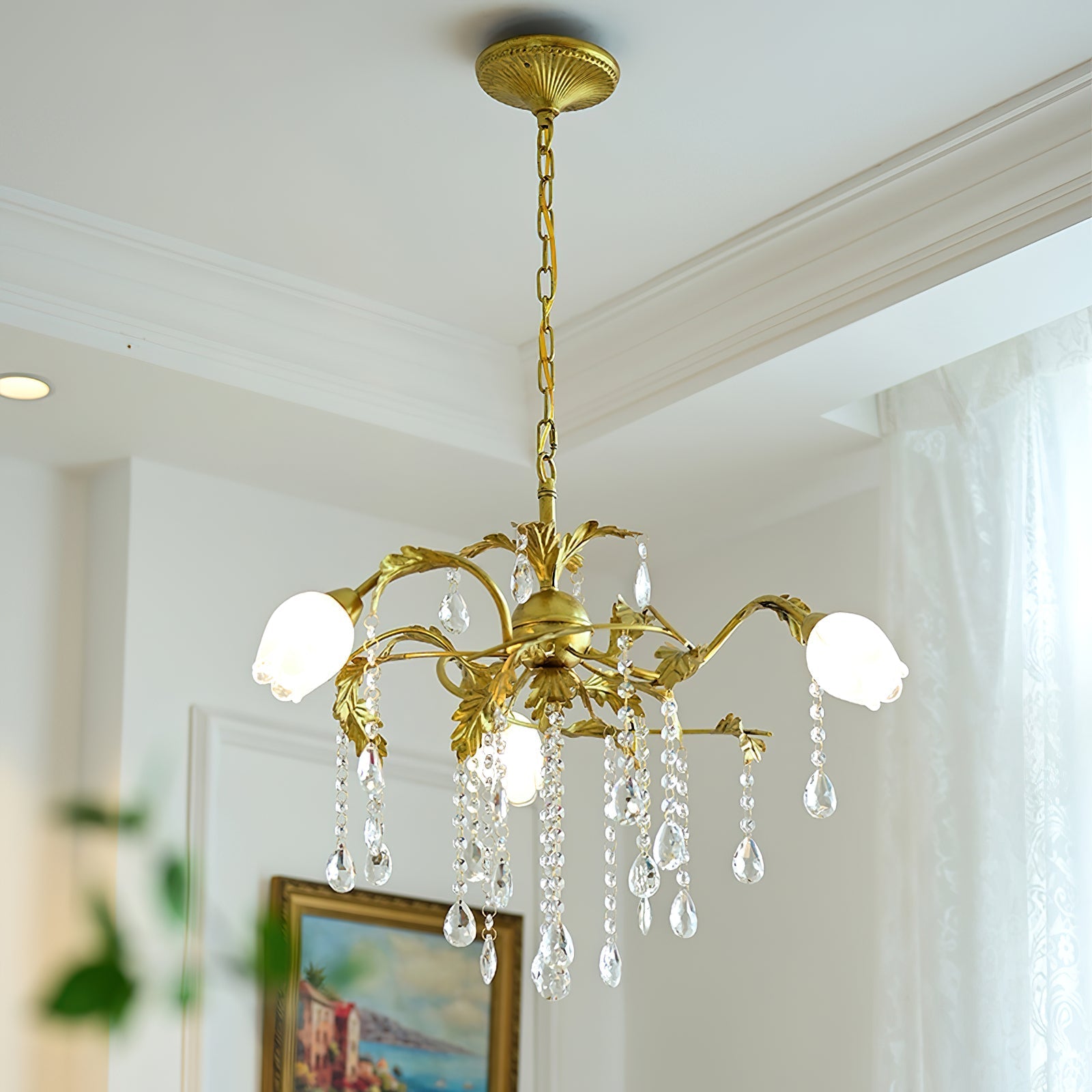 Vasorus Vintage Industrial Brass Crystal Chandelier - Lamp Copper