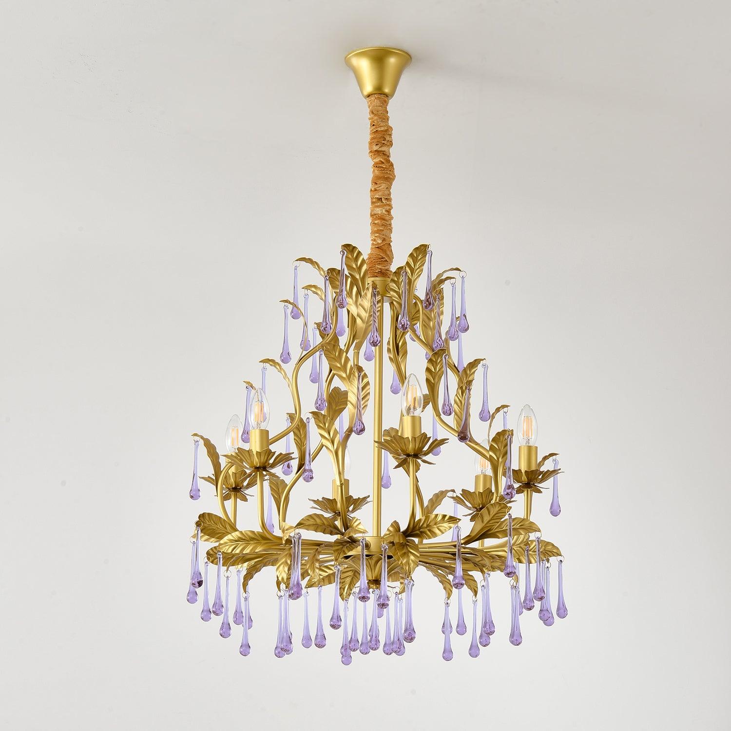 Purple Murano Chandelier Gold Leaves Crystal Elegance - Letslighting