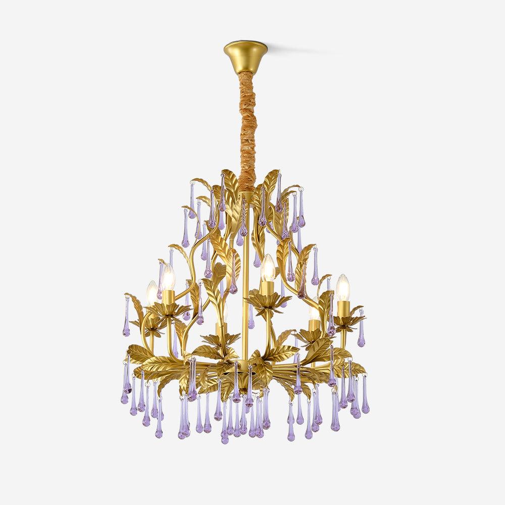 Purple Murano Chandelier Gold Leaves Crystal Elegance - Letslighting