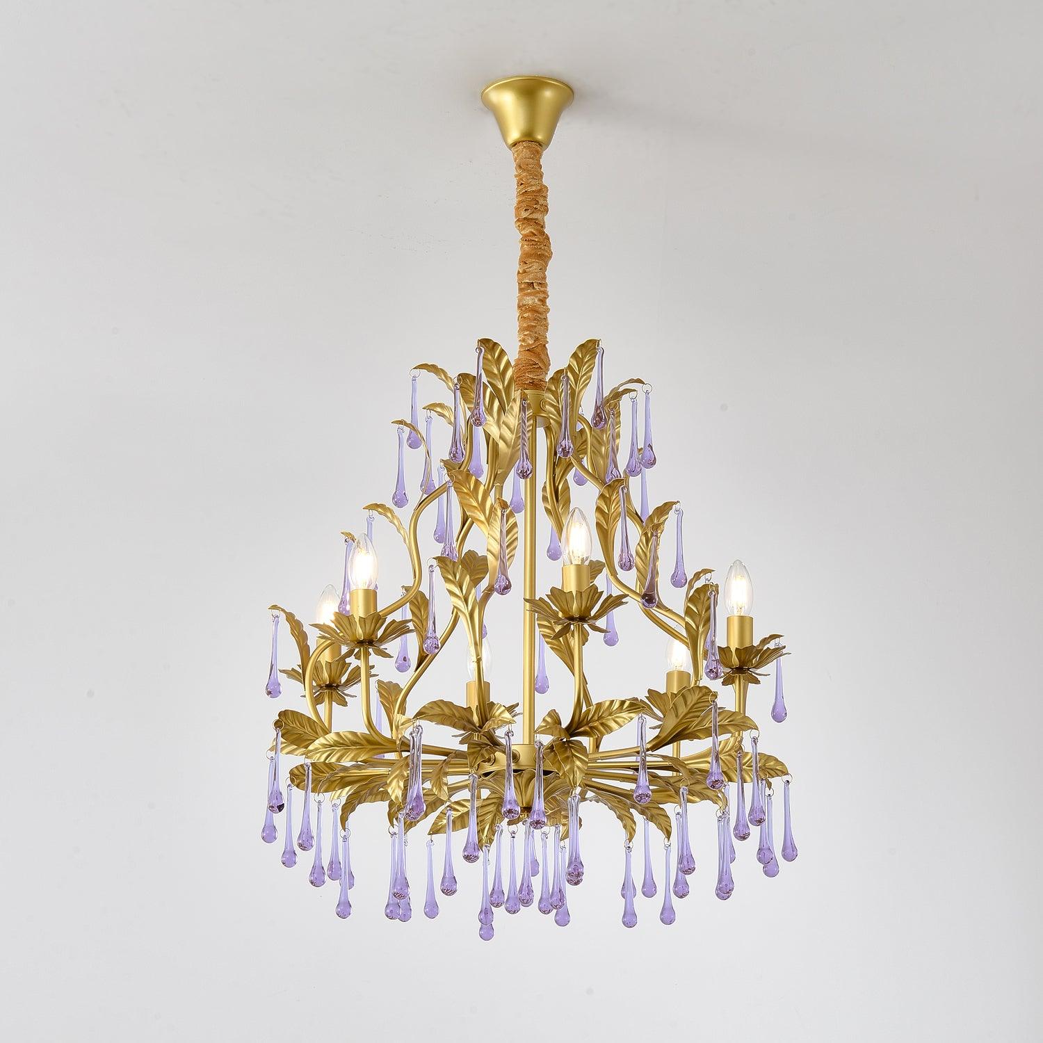 Purple Murano Chandelier Gold Leaves Crystal Elegance - Letslighting