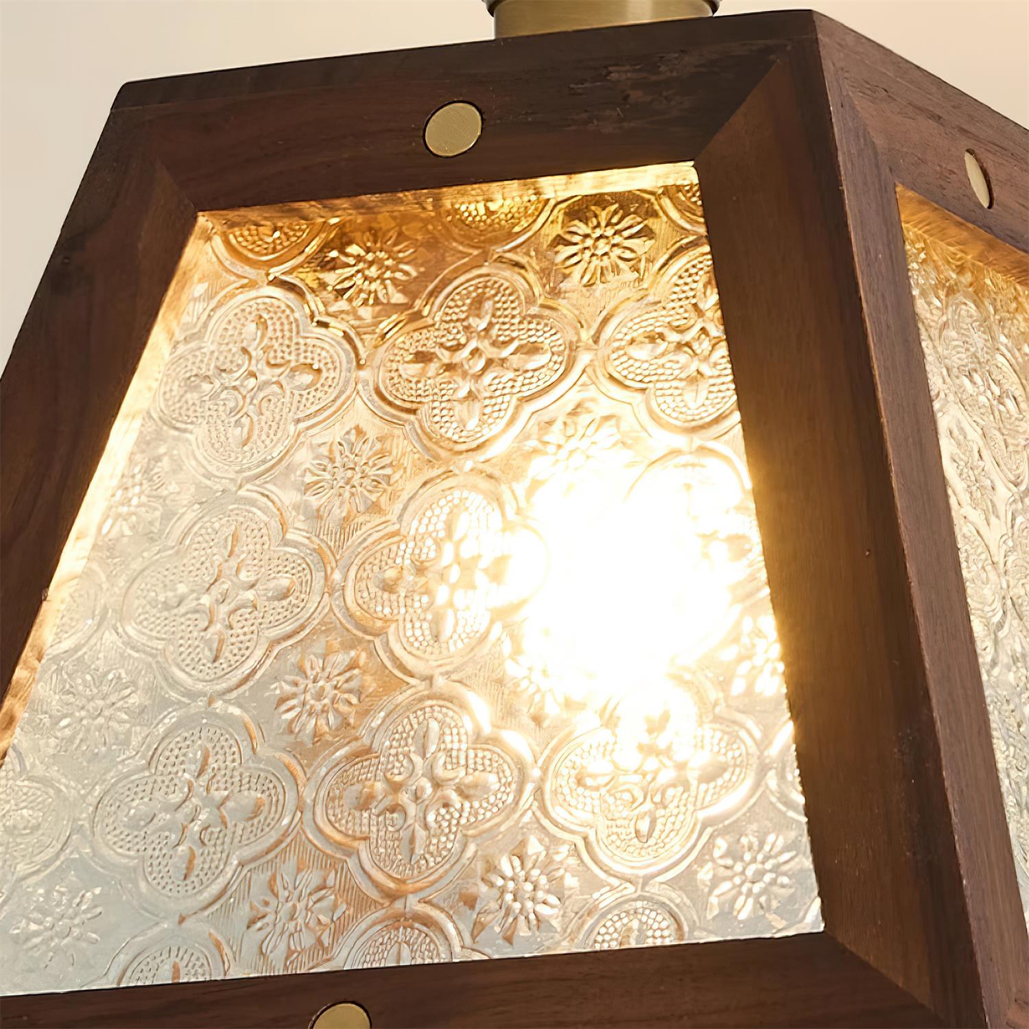 Radia Ceiling Lamp Wooden Frame Glass Panels Geometric - Letslighting