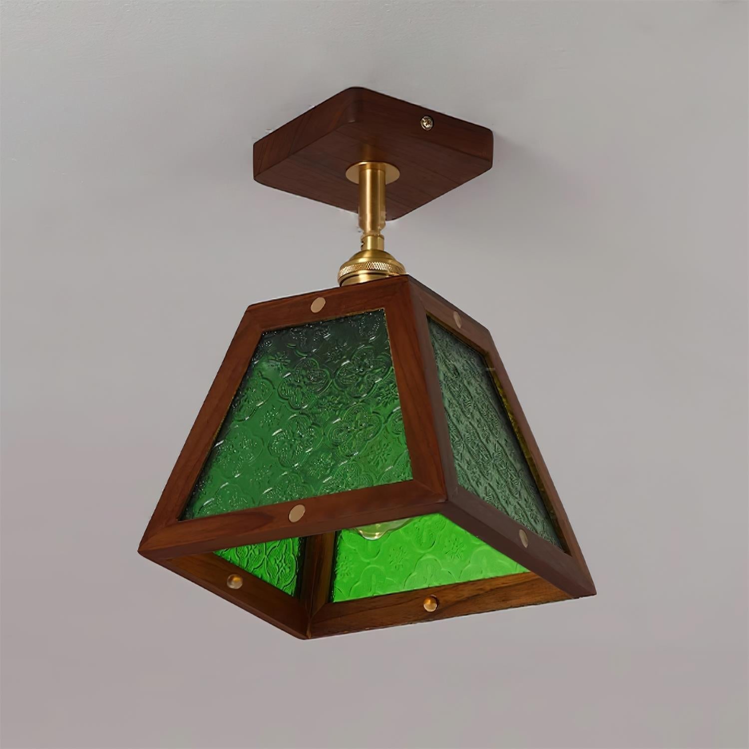 Radia Ceiling Lamp Wooden Frame Glass Panels Geometric - Letslighting