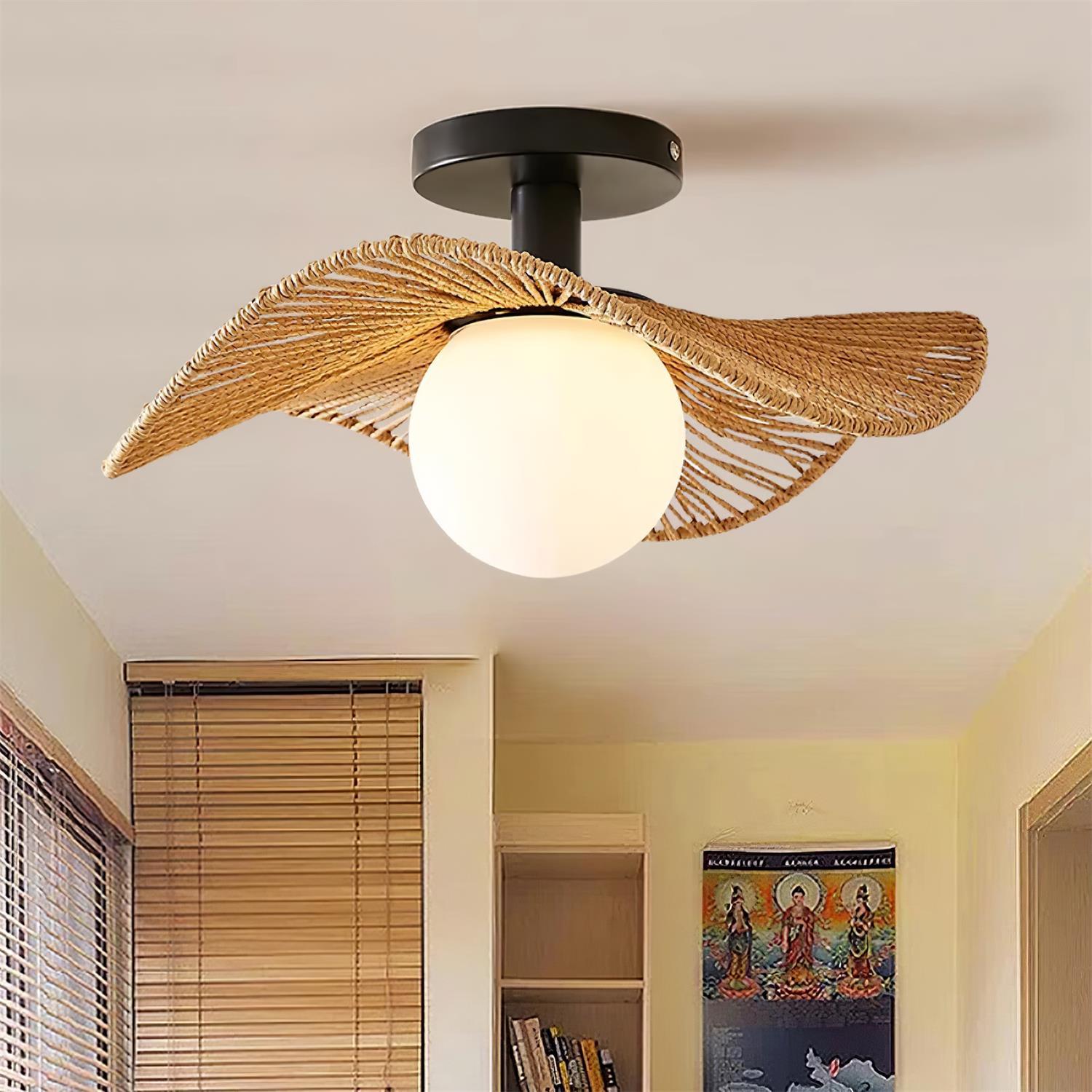 Fynora Woven Semi Flush Ceiling Light - Letslighting