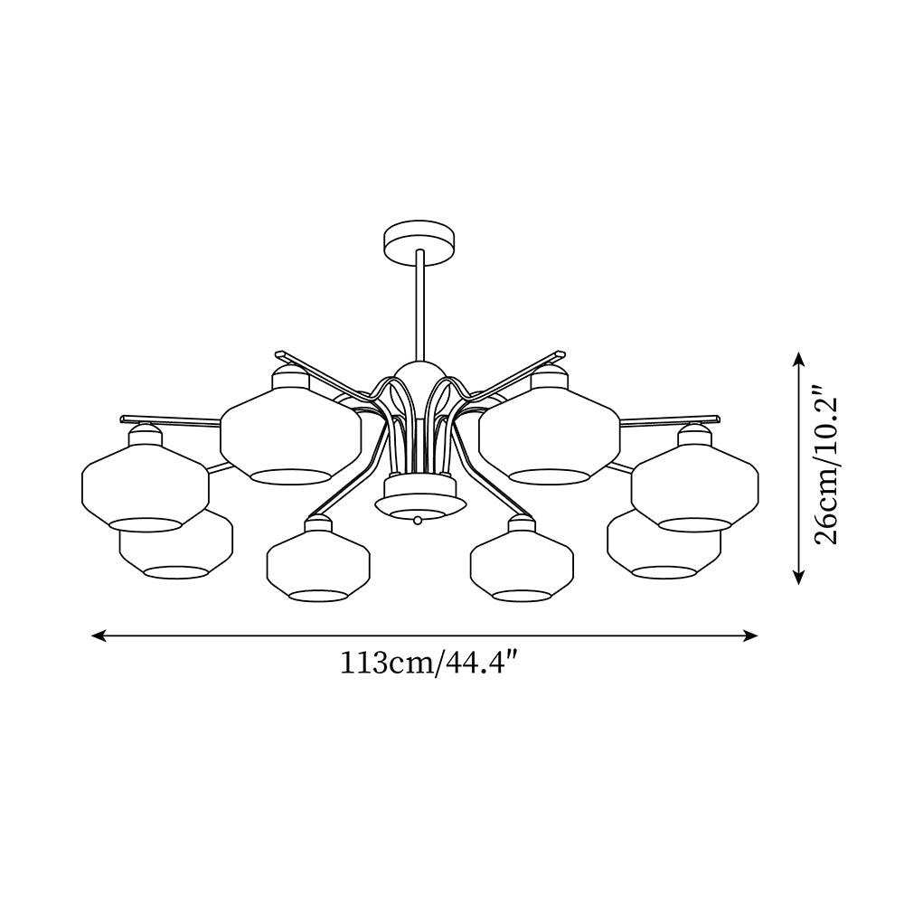 Chandelier White Glass Shades Chrome Walnut Arms Retro - Letslighting