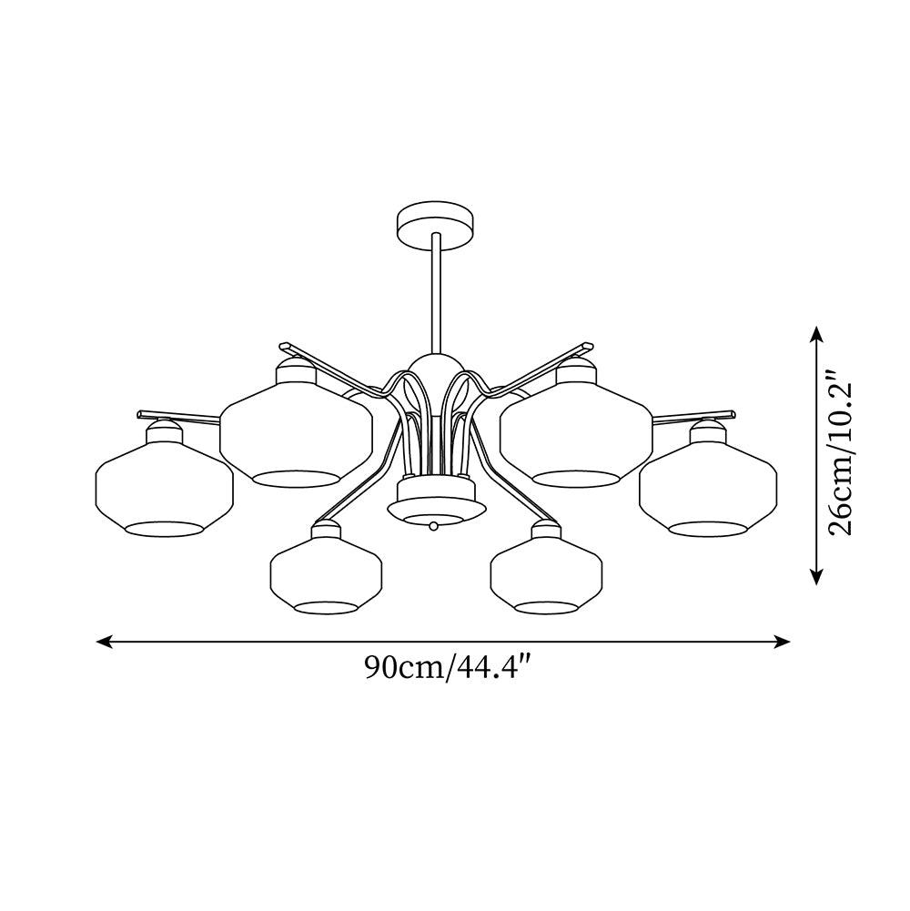 Chandelier White Glass Shades Chrome Walnut Arms Retro - Letslighting