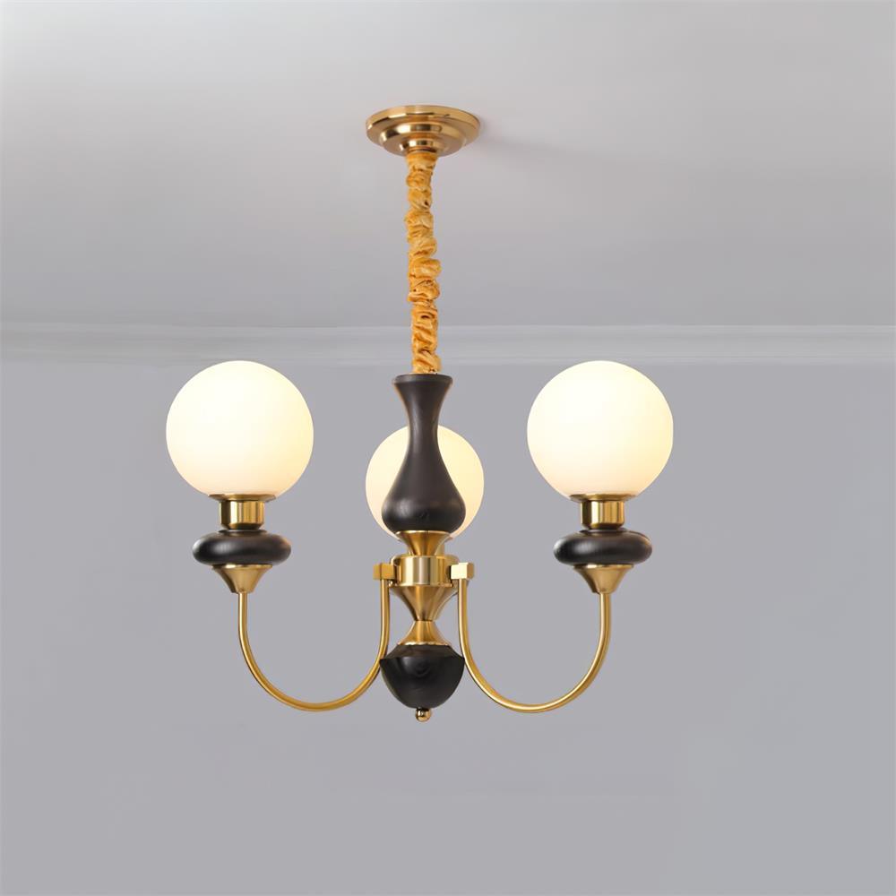 Chandelier Brass Curved Arms Walnut Vintage Elegant - Letslighting