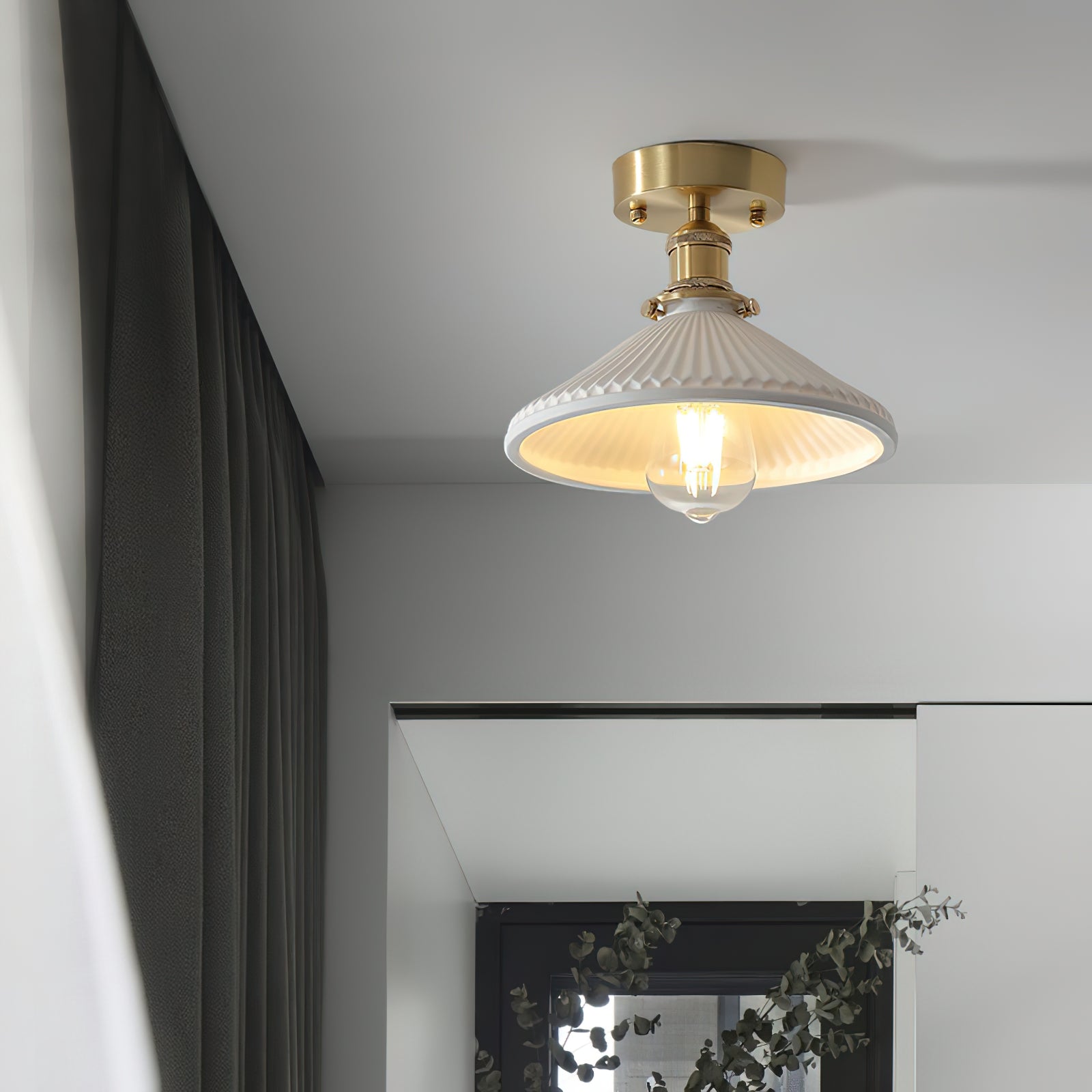Belmont Vintage Brass & Ceramic Ceiling Light - Letslighting