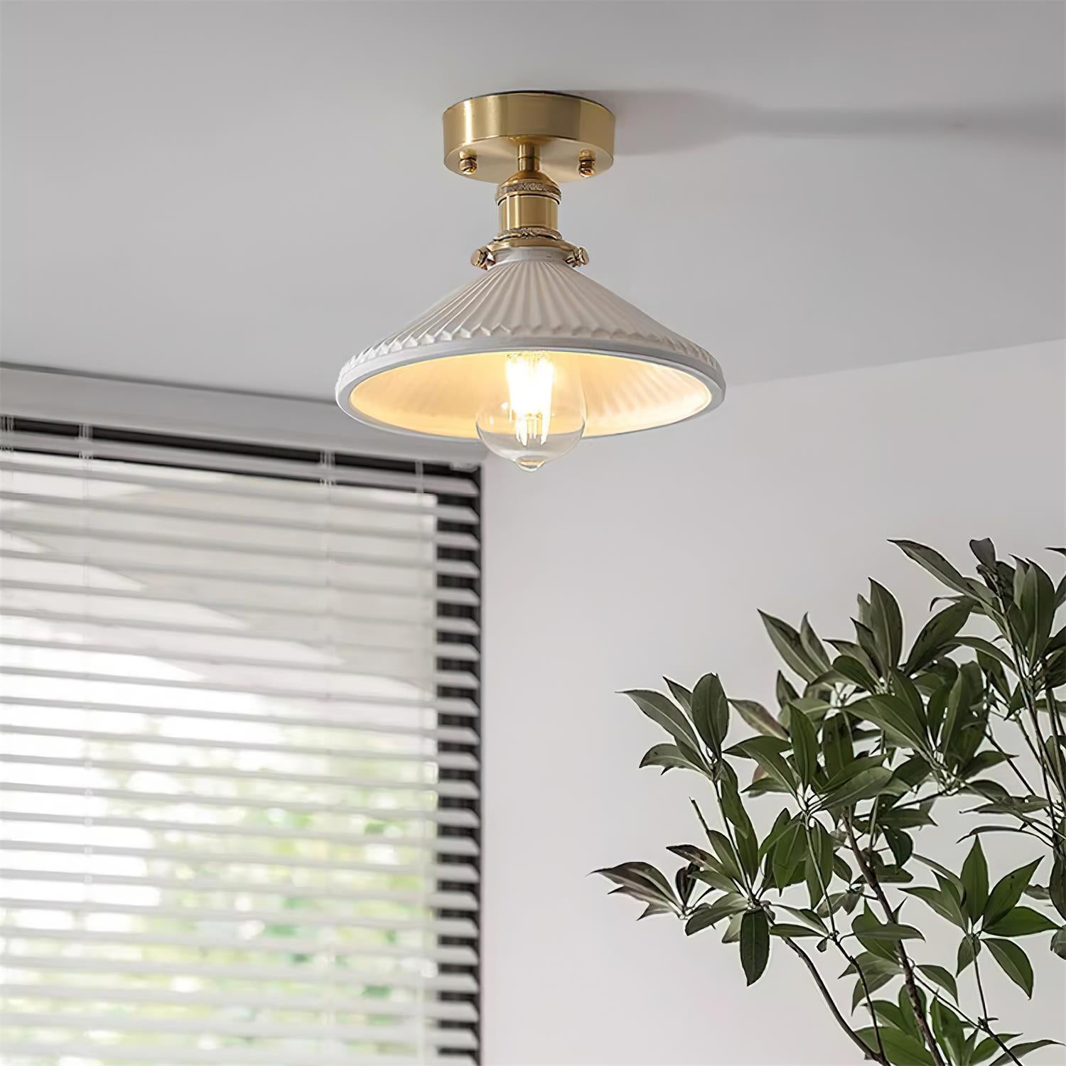 Belmont Vintage Brass & Ceramic Ceiling Light - Letslighting