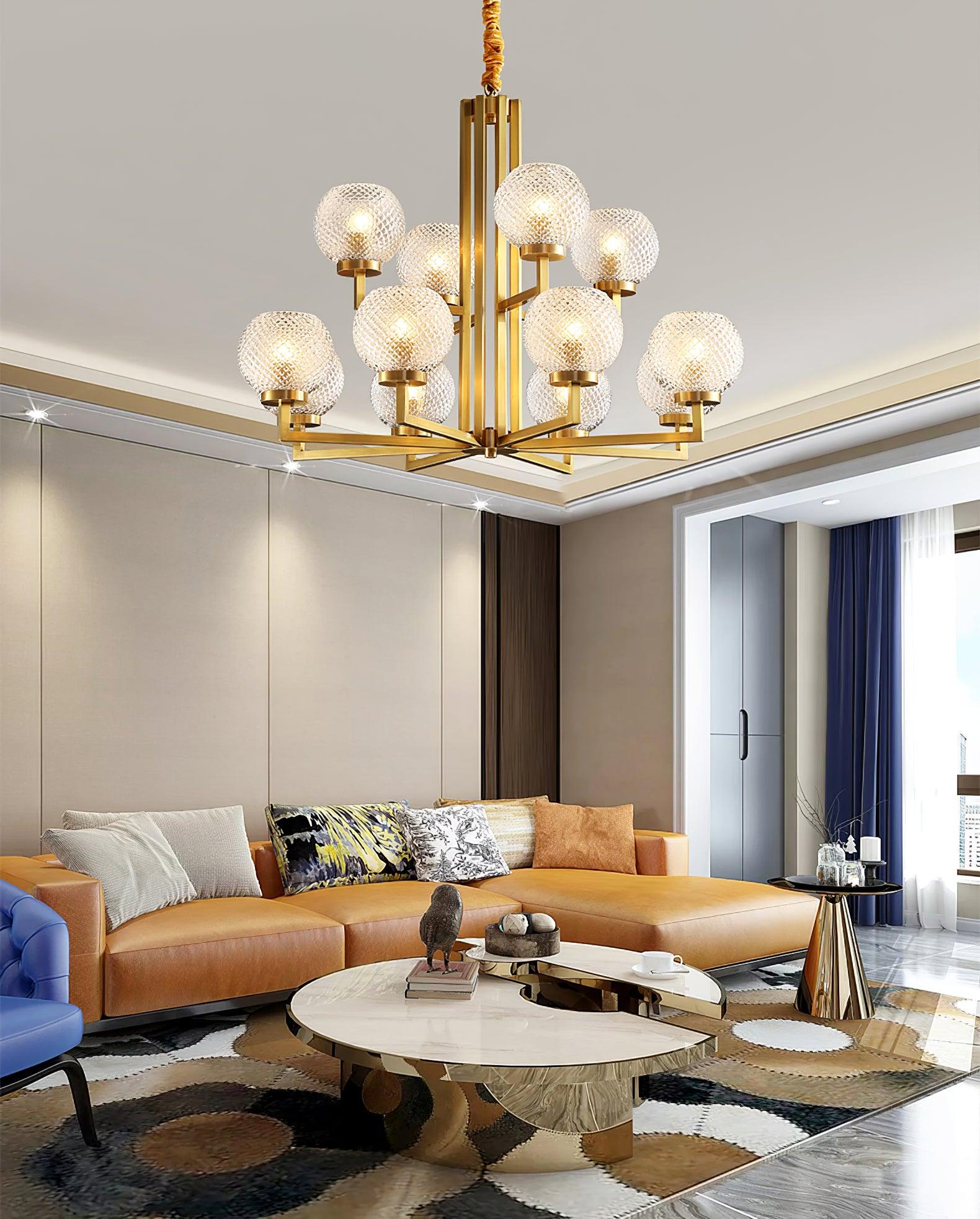 Ribbed Glass Brass Chandelier - Blowlighting