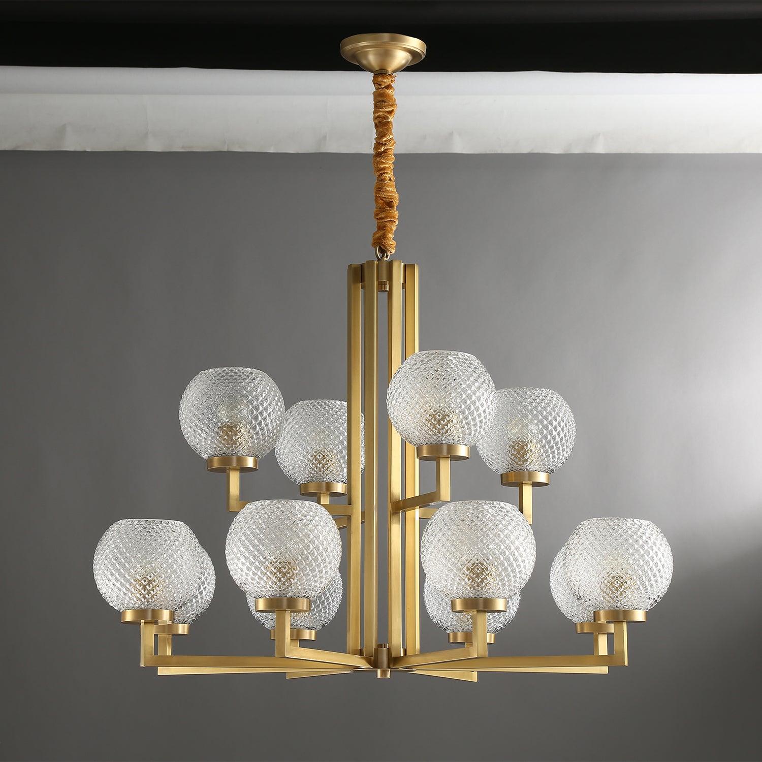 Ribbed Glass Brass Chandelier - Blowlighting
