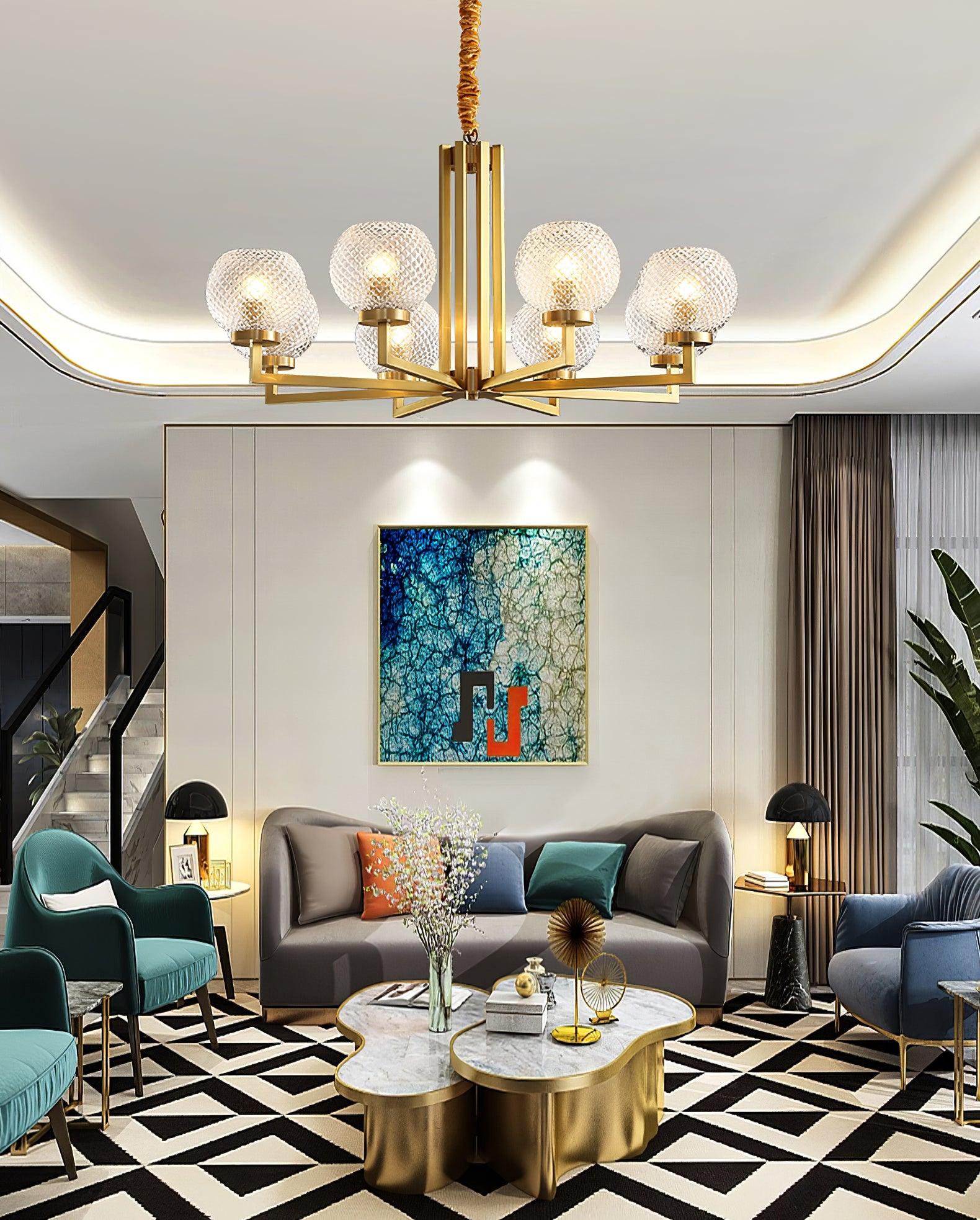 Ribbed Glass Brass Chandelier - Blowlighting