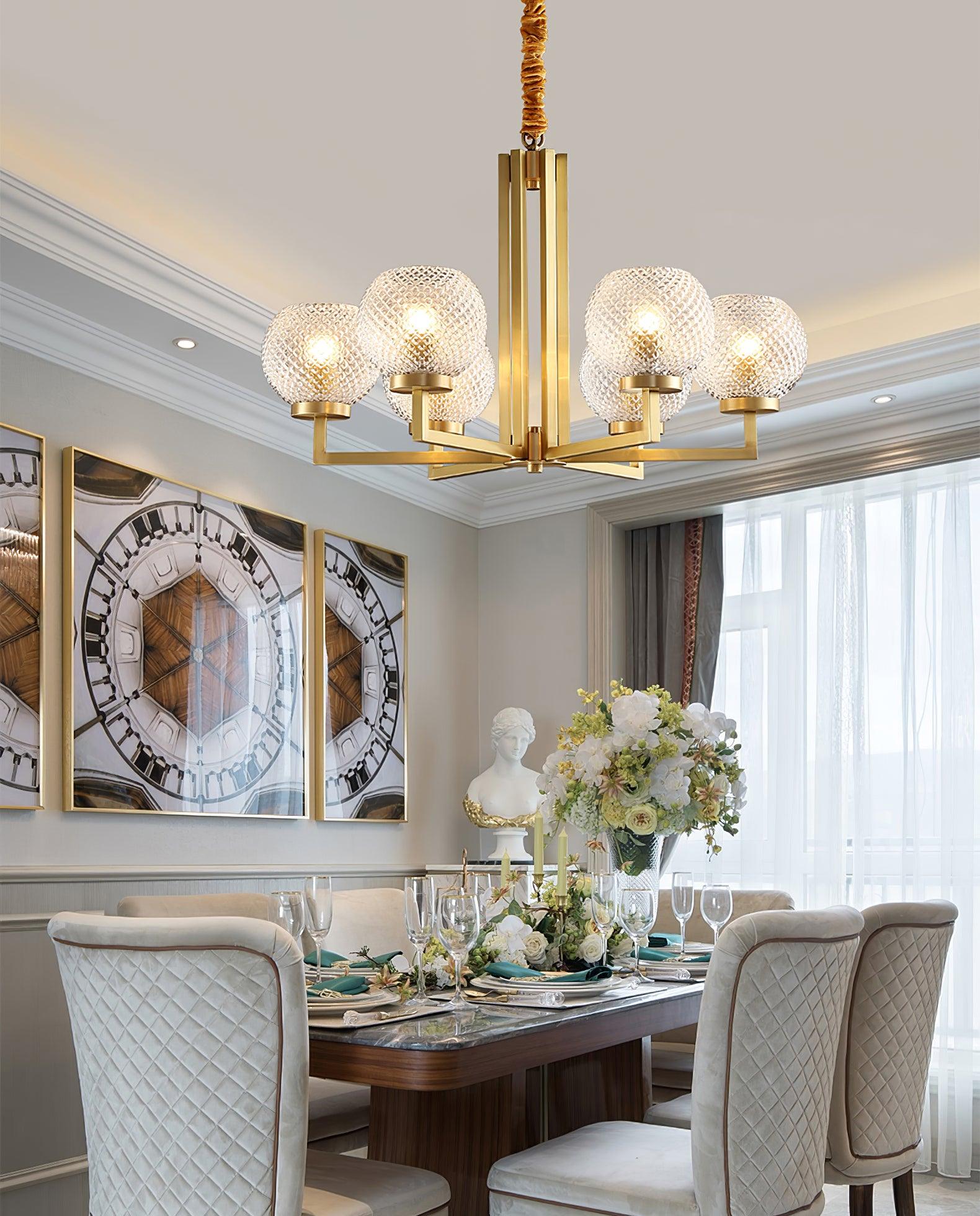 Ribbed Glass Brass Chandelier - Blowlighting