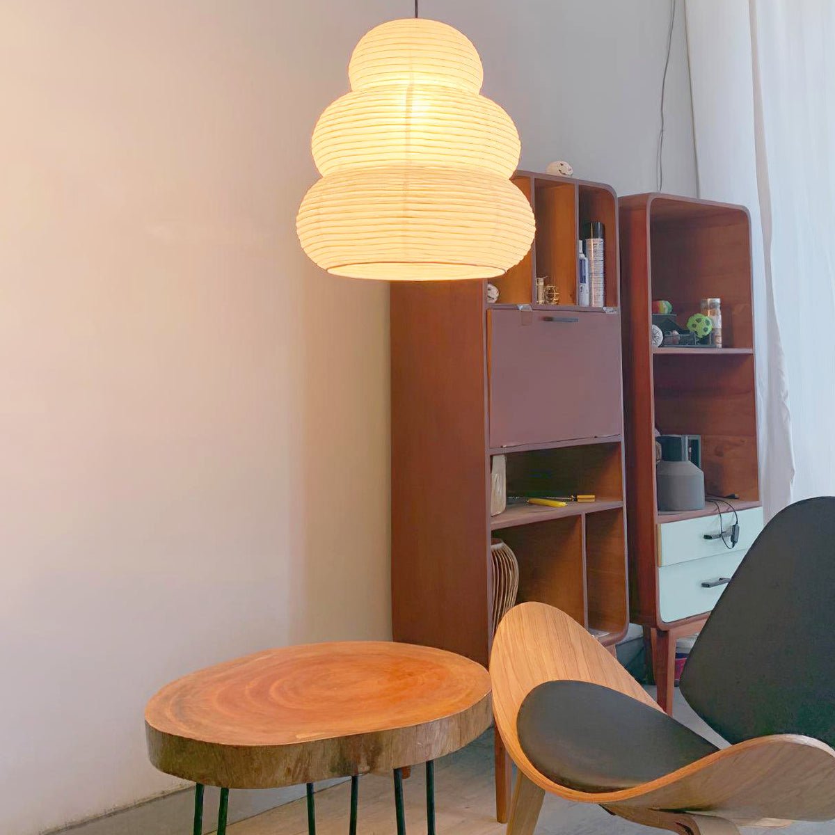 Solara Pendant Lamp Washi Paper Tiered Lantern Japanese Living Room - Letslighting
