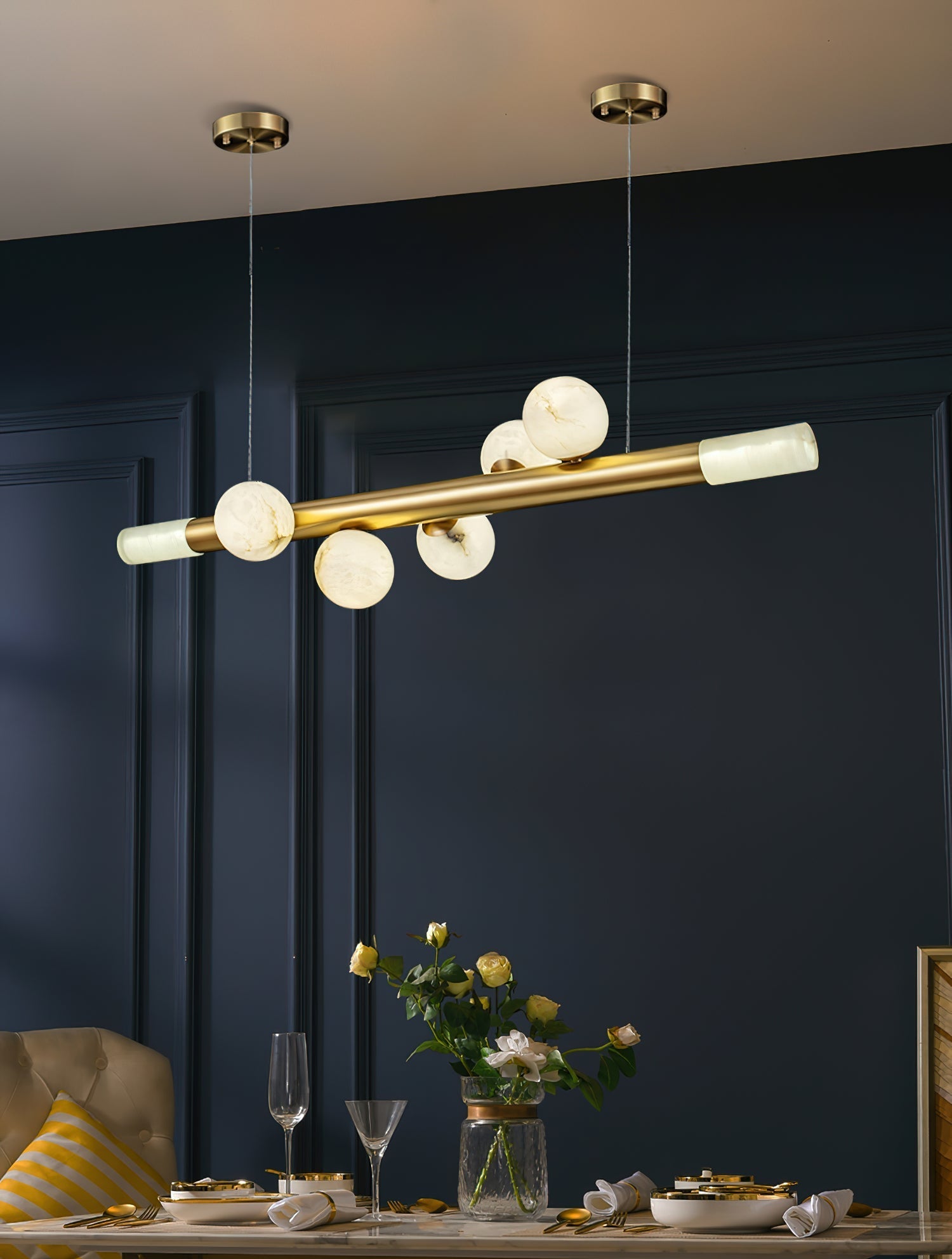 Avaros Modern Minimalist Alabaster Pendant Light - Lamp Copper